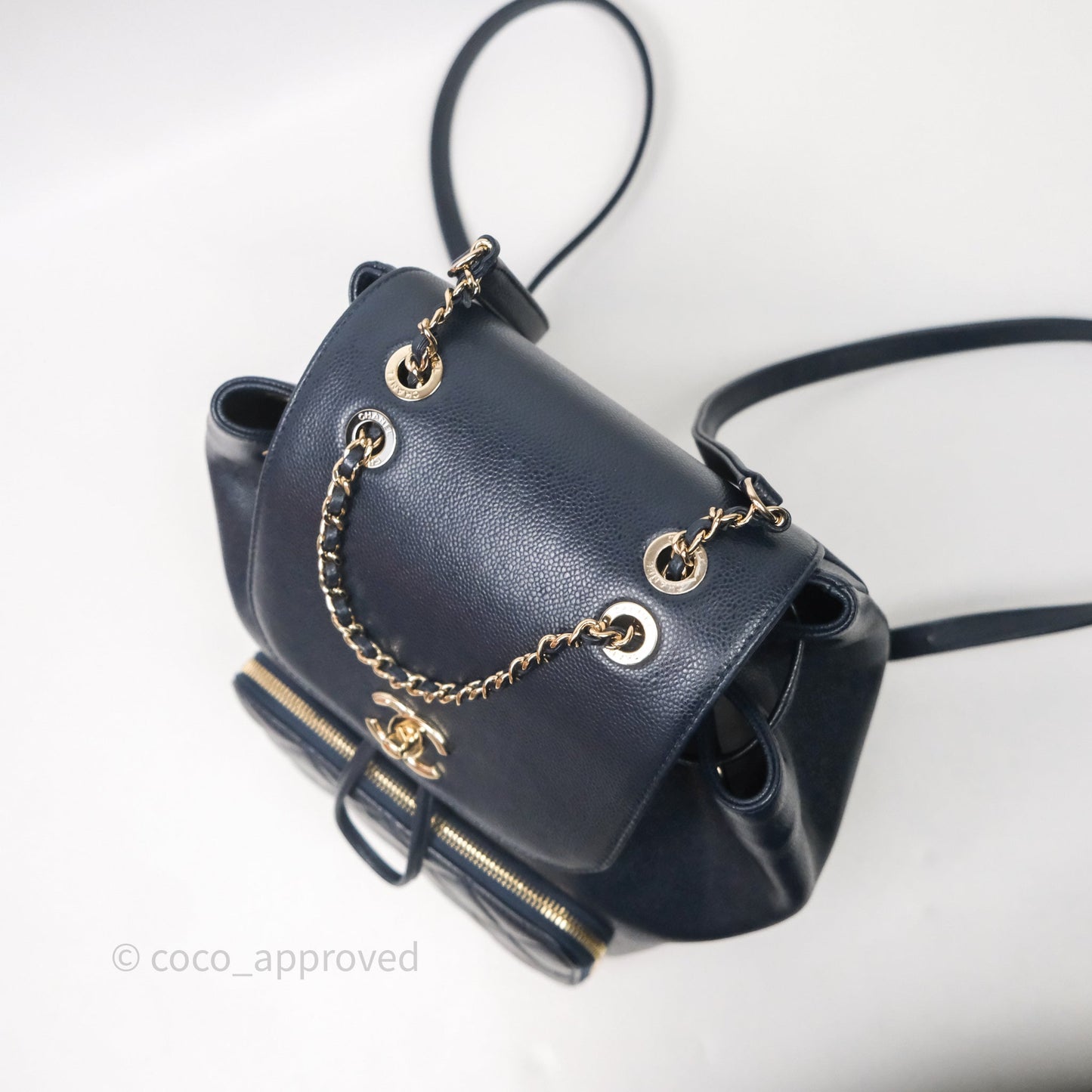Chanel Quilted Business Affinity Backpack Navy Caviar Light Gold Hardware