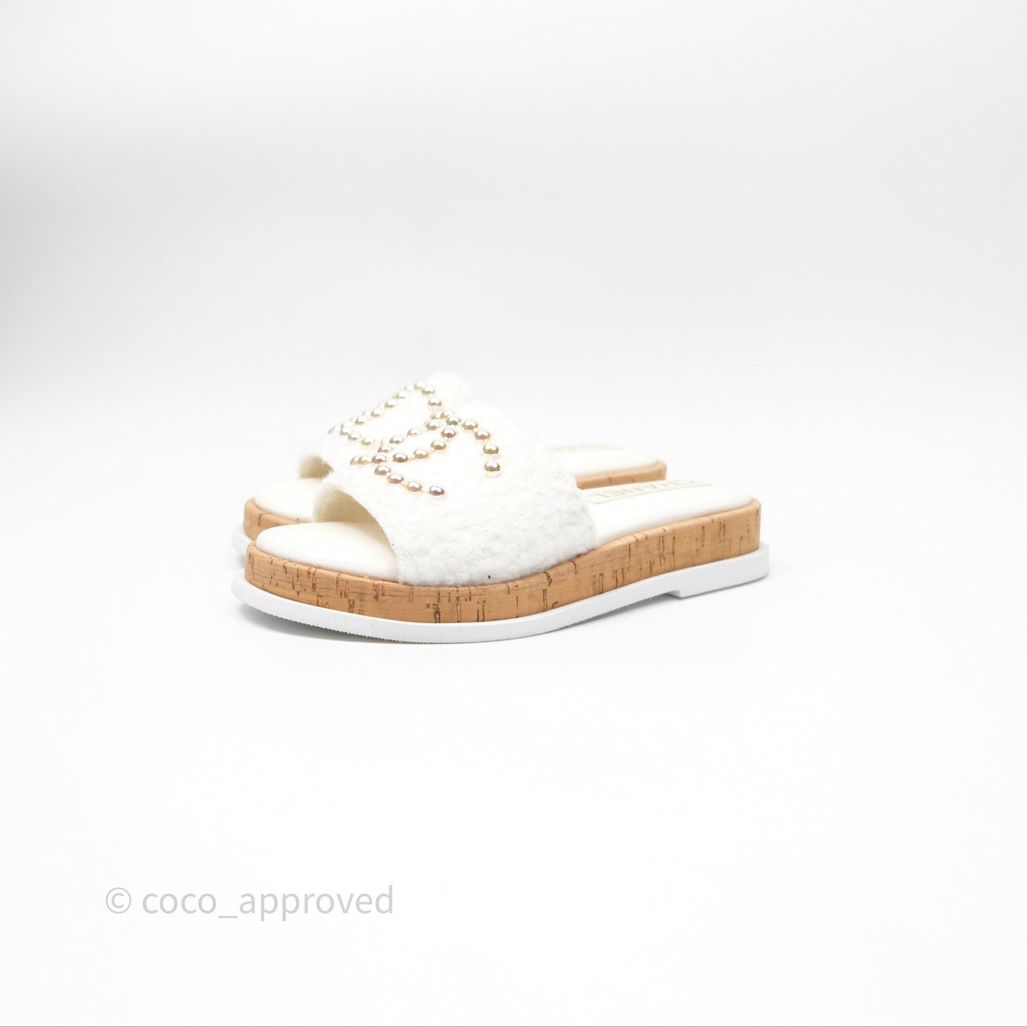 Chanel Pearl Cork CC Slip On Sandals 24A Size 35