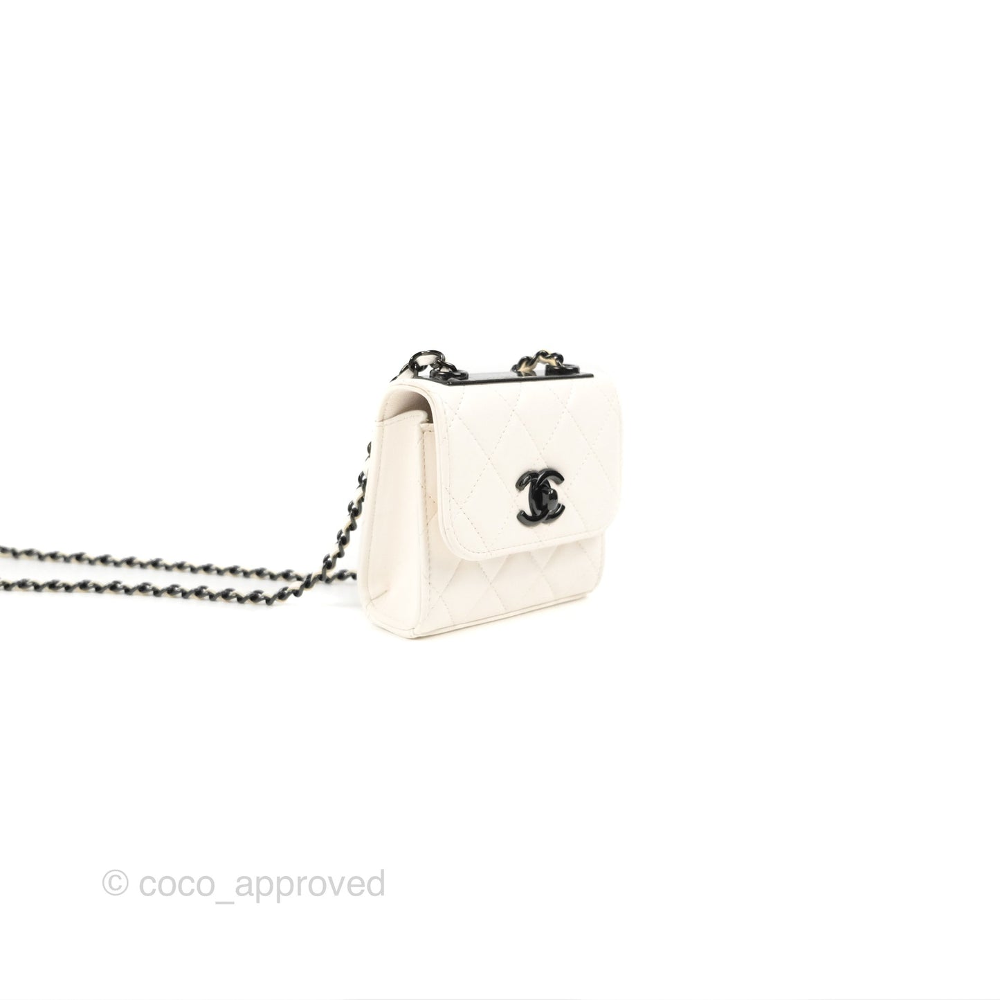 Chanel Mini Quilted Trendy CC Clutch With Chain White Lambskin Black Hardware