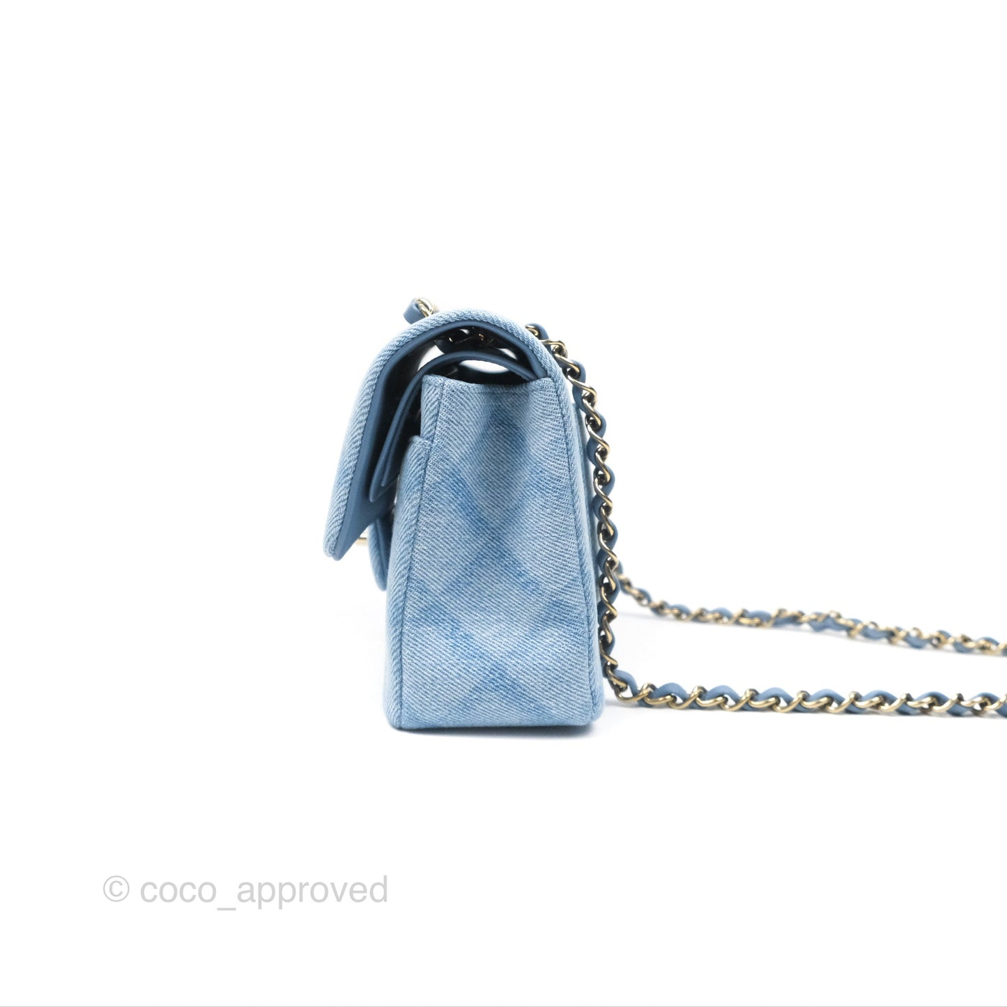 Chanel Quilted Small Double Flap Blue Printed Denim Gold Hardware