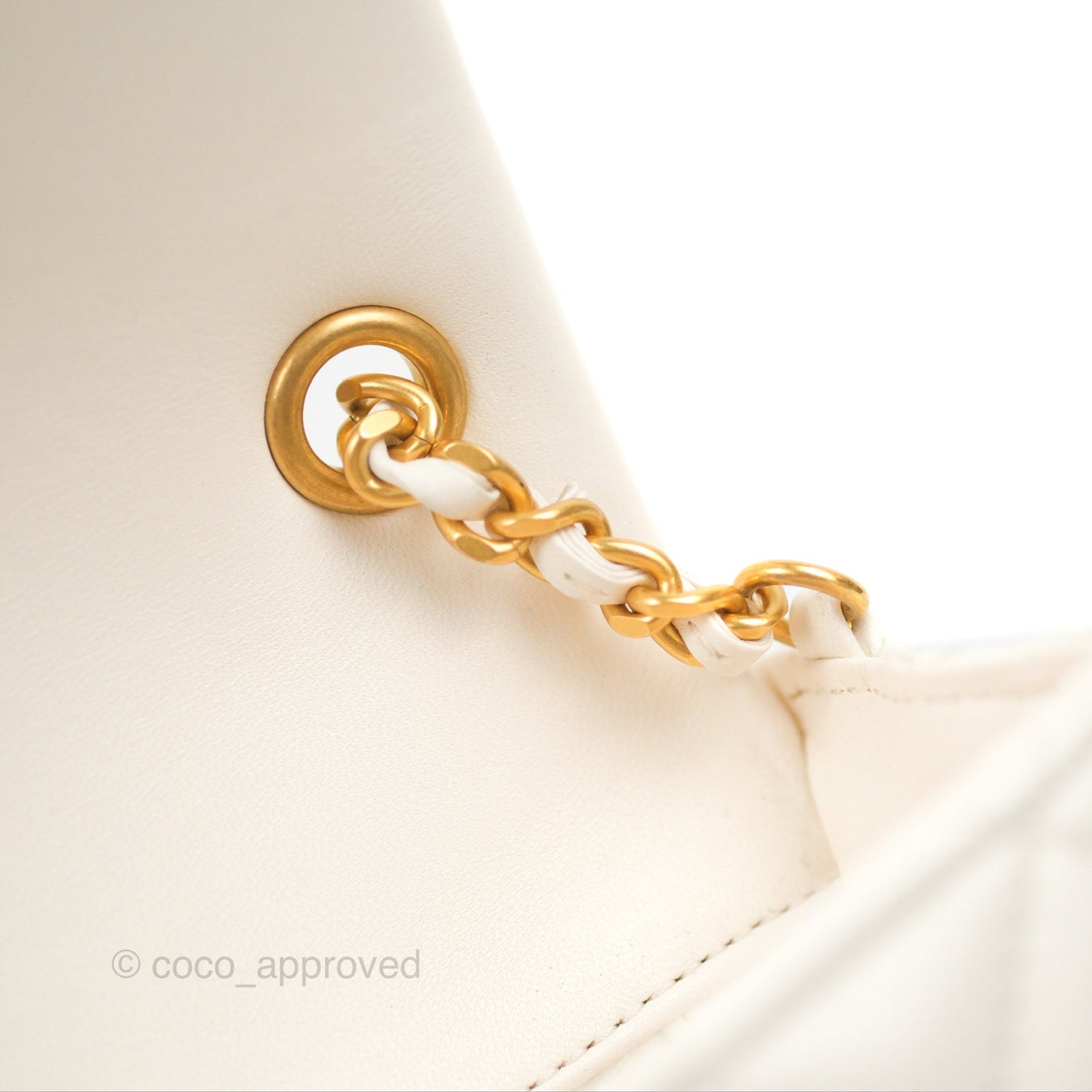 Chanel Mini Flap Bag with Coco Heart Chain White Lambskin Aged Gold Hardware