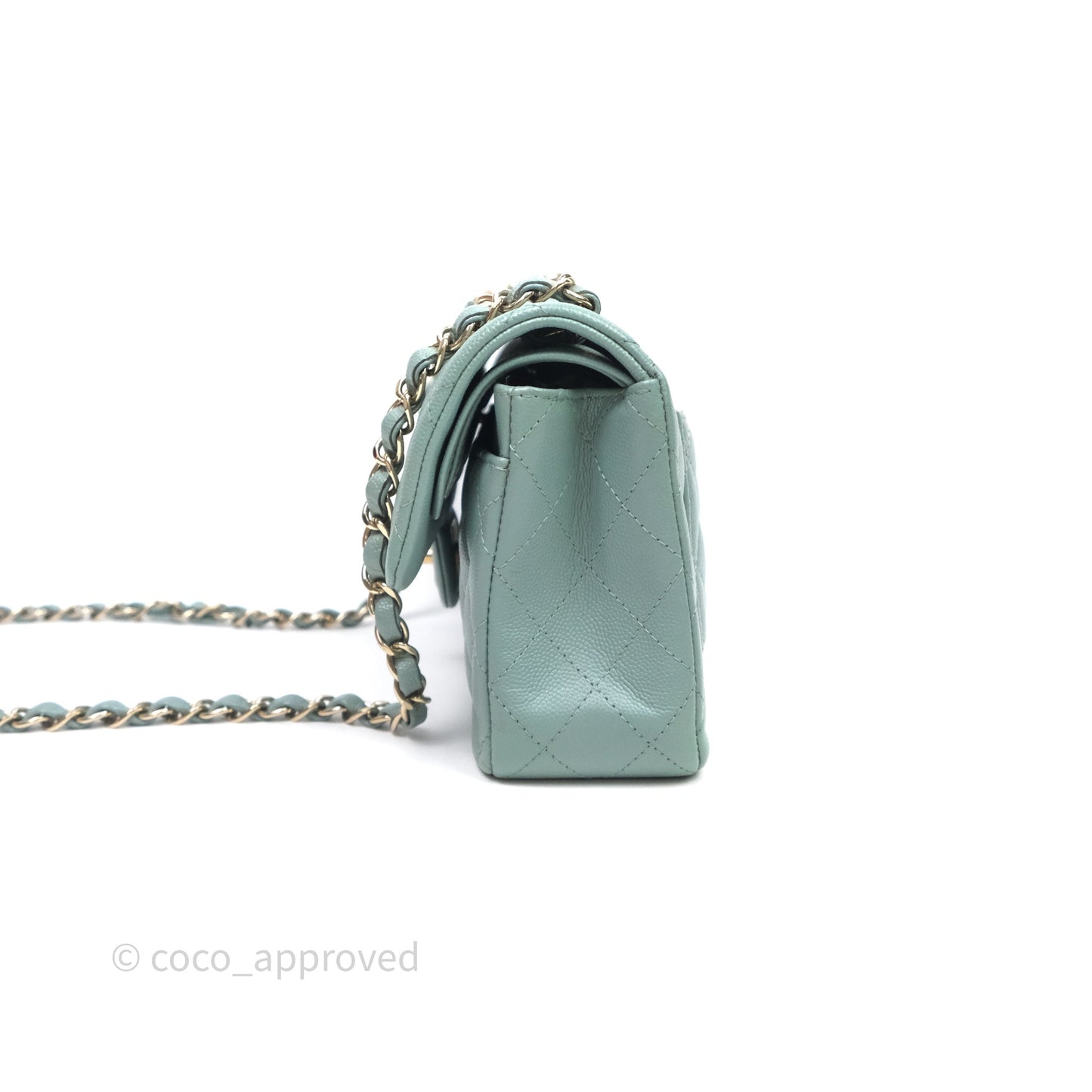 Chanel Small Quilted Classic Flap Tiffany Green Cavier Gold Hardware