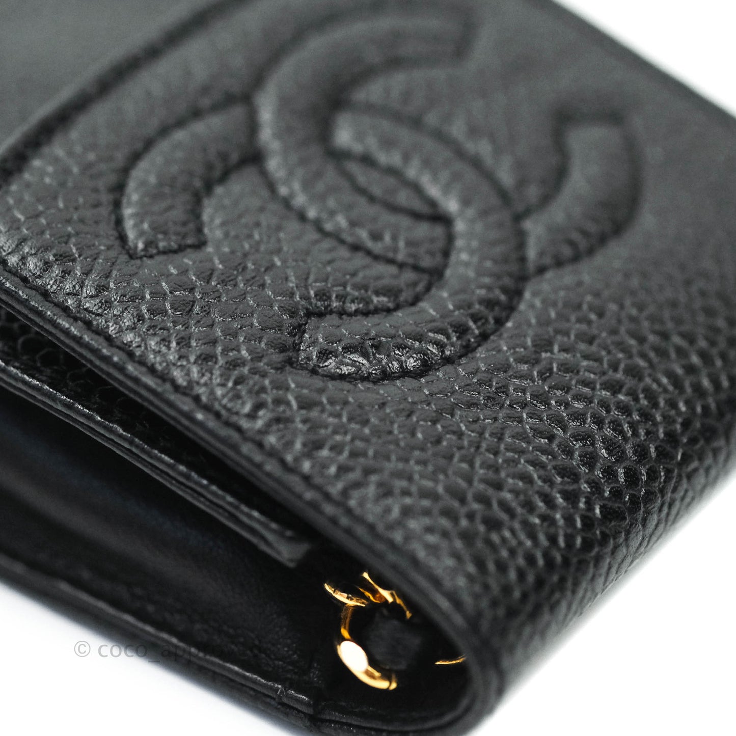 Chanel Vintage CC Caviar Black Phone Case With Chain Gold Hardware