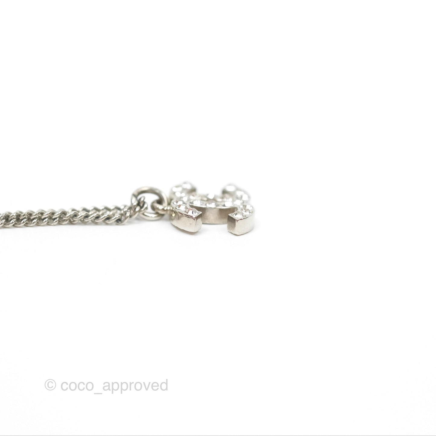 Chanel CC Pearl Necklace Silver Tone 12V