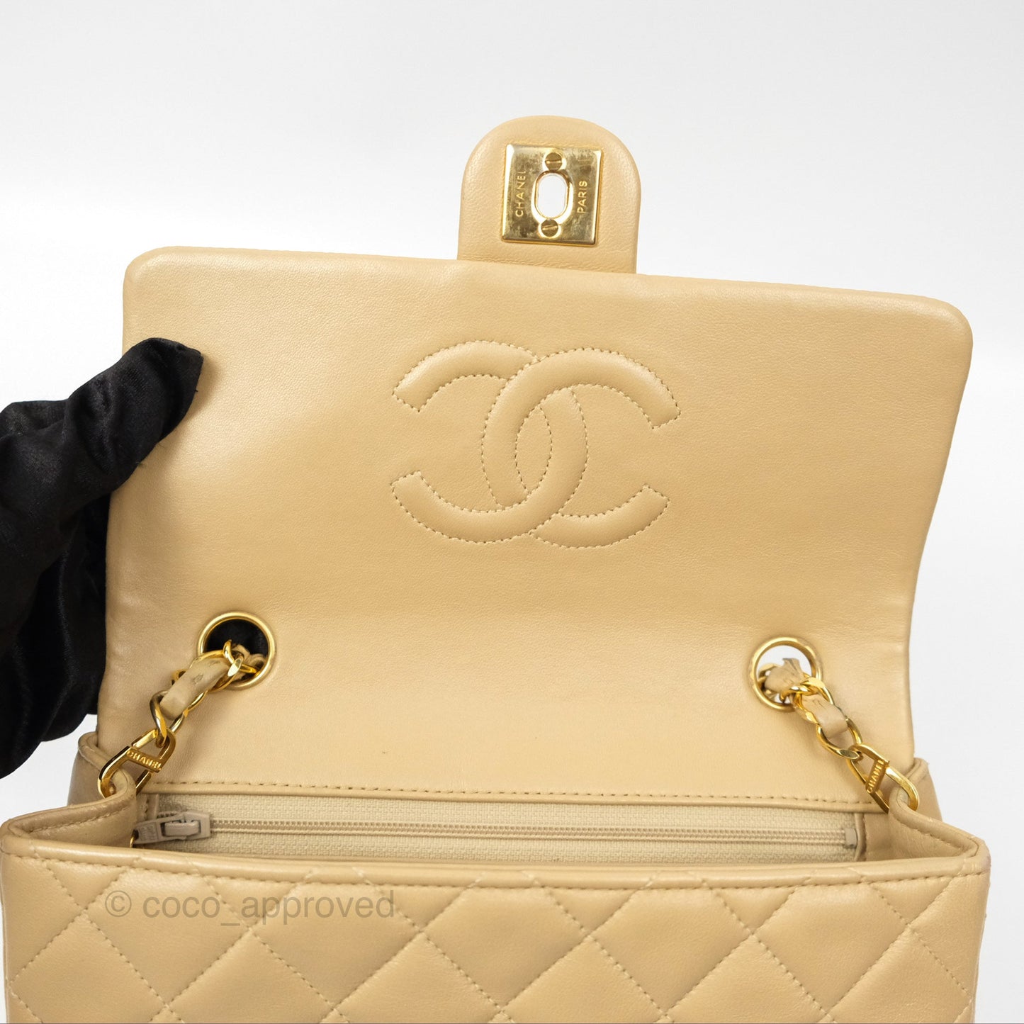 Chanel Vintage Square Flap Bag Beige Lambskin 24K Gold Hardware