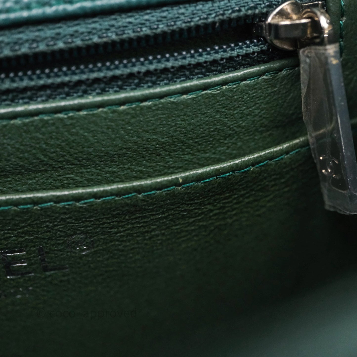 Chanel Quilted Mini Square Flap Dark Green Caviar Silver Hardware