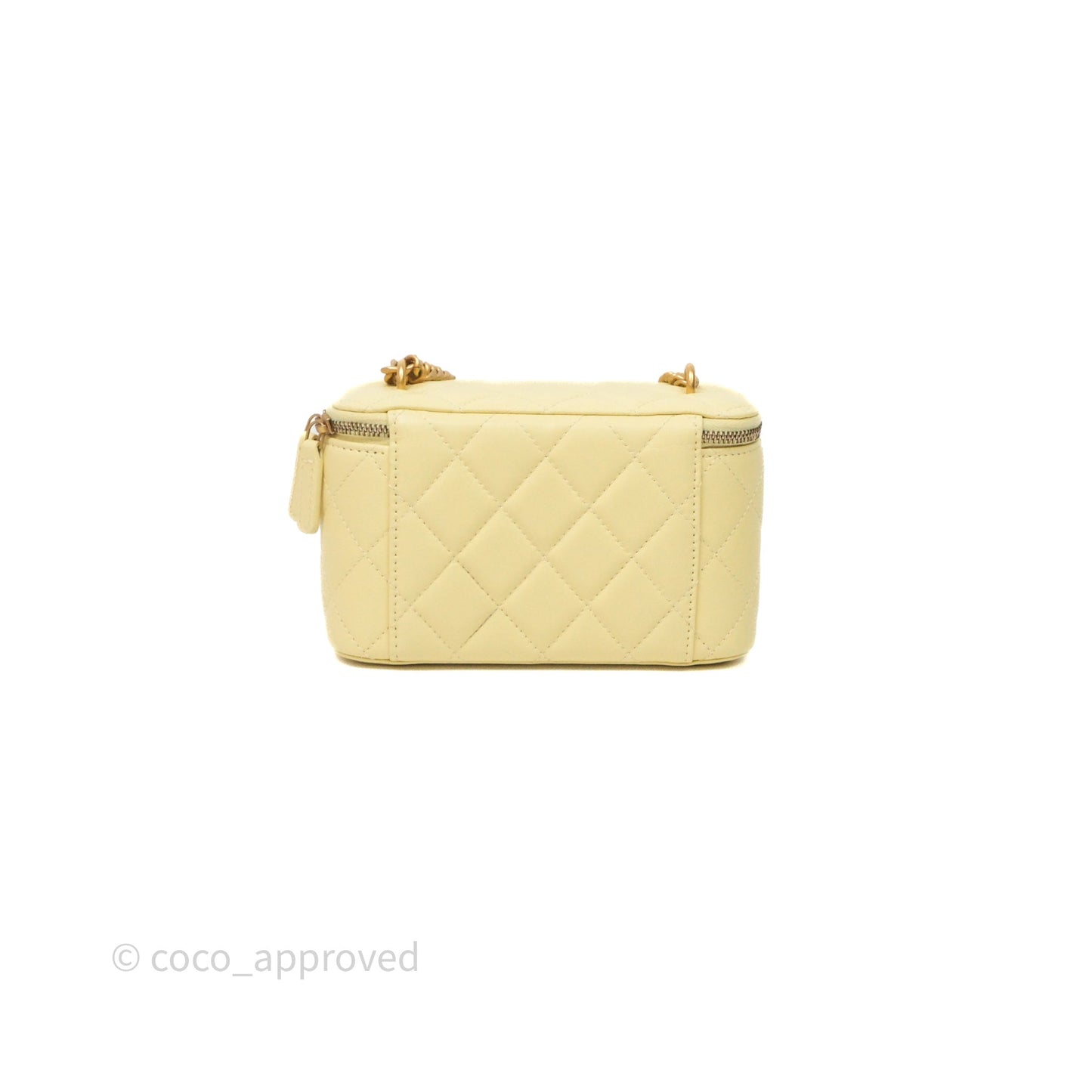 Chanel Quilted Vanity Rectangular with Camellia Adjustable Chain Yellow Lambskin