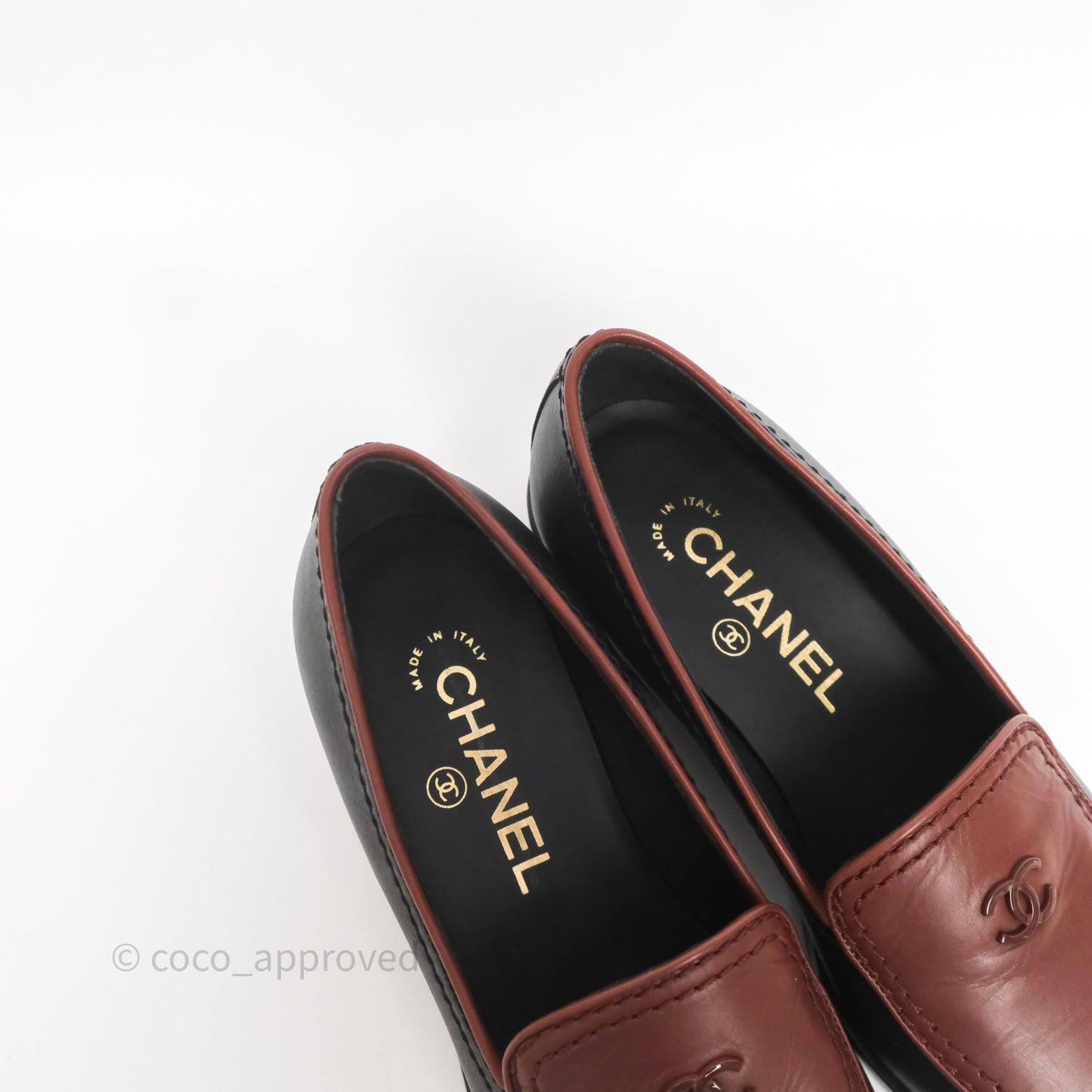 Chanel CC Loafers Black/ Brown Calfskin Size 35.5