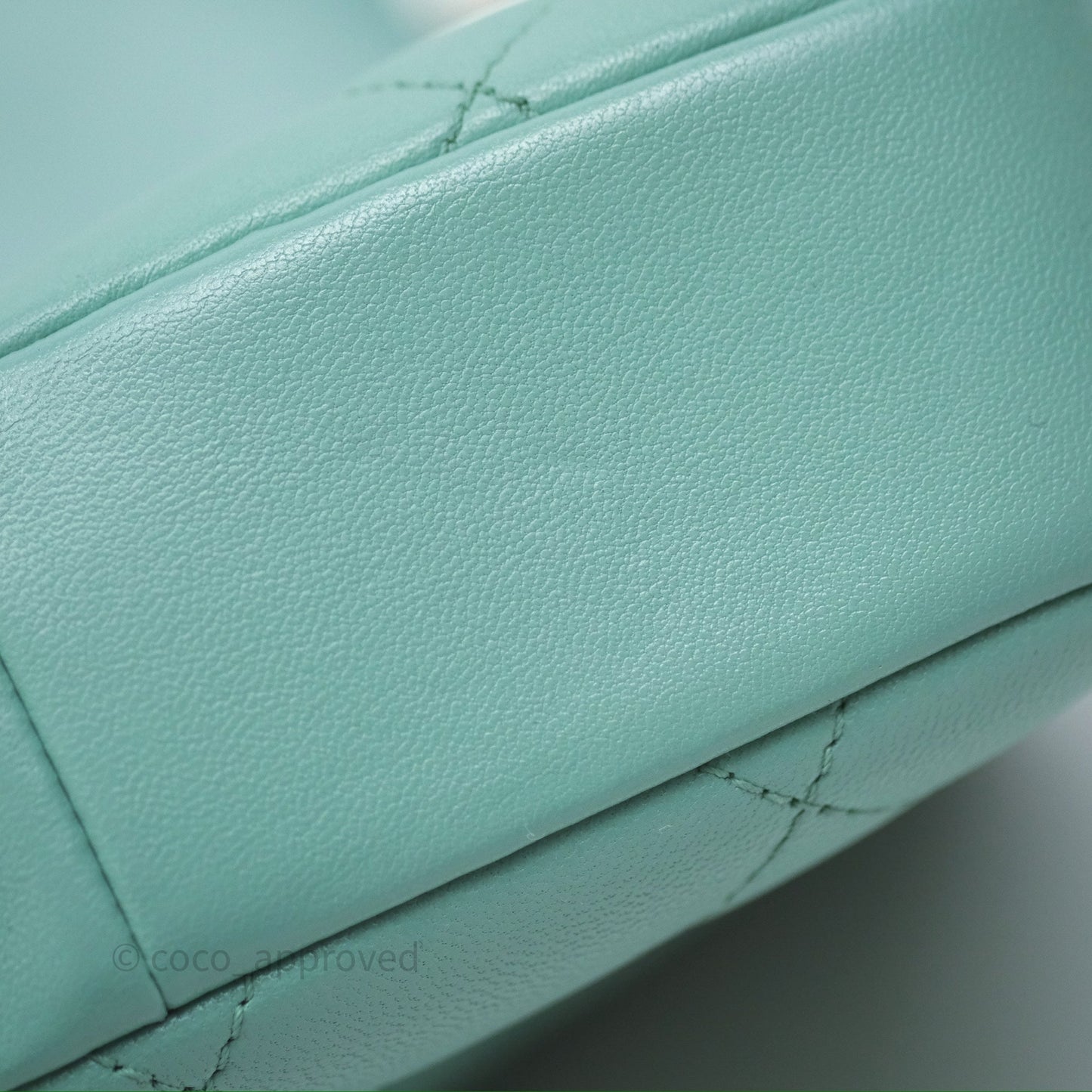 Chanel Quilted Small Circular Handle Bag Mint Green Aged Gold Hardware