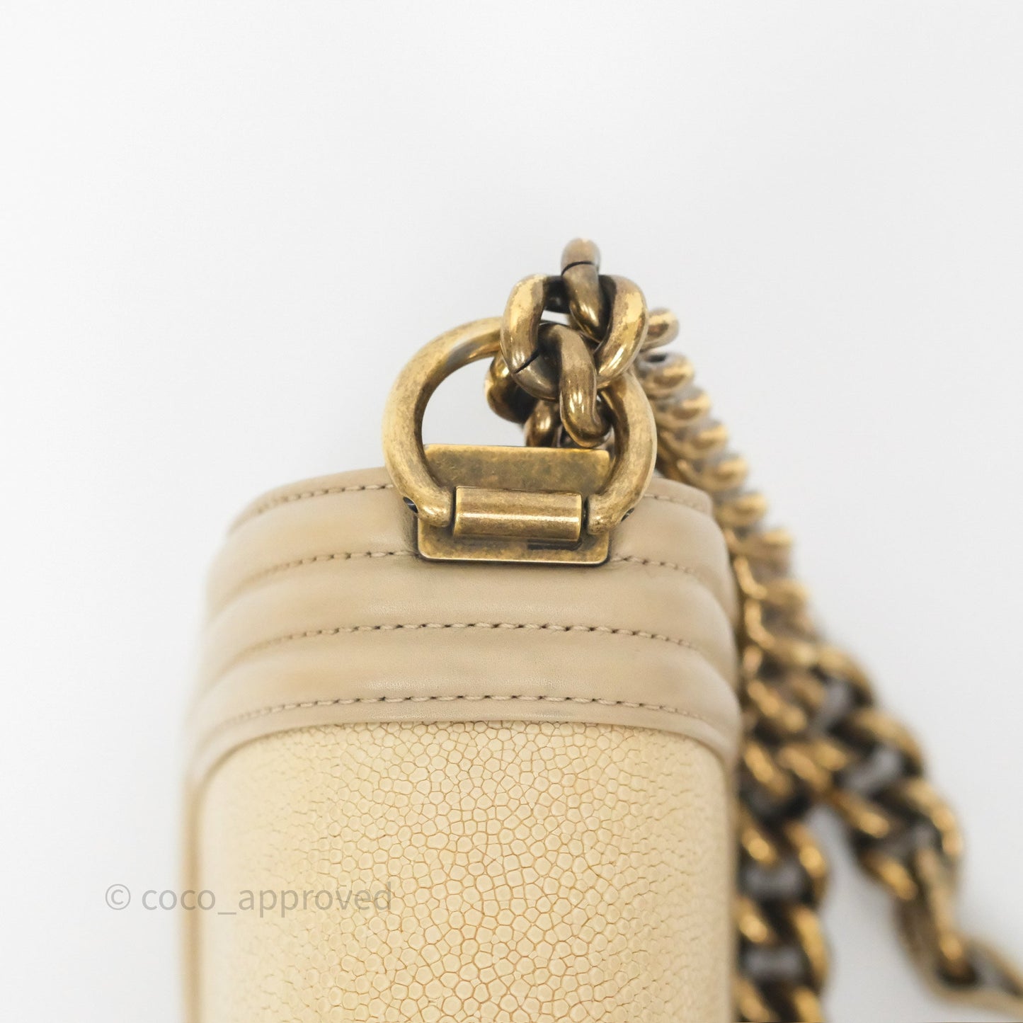 Chanel Small Boy Stingray Beige Antique Gold Hardware