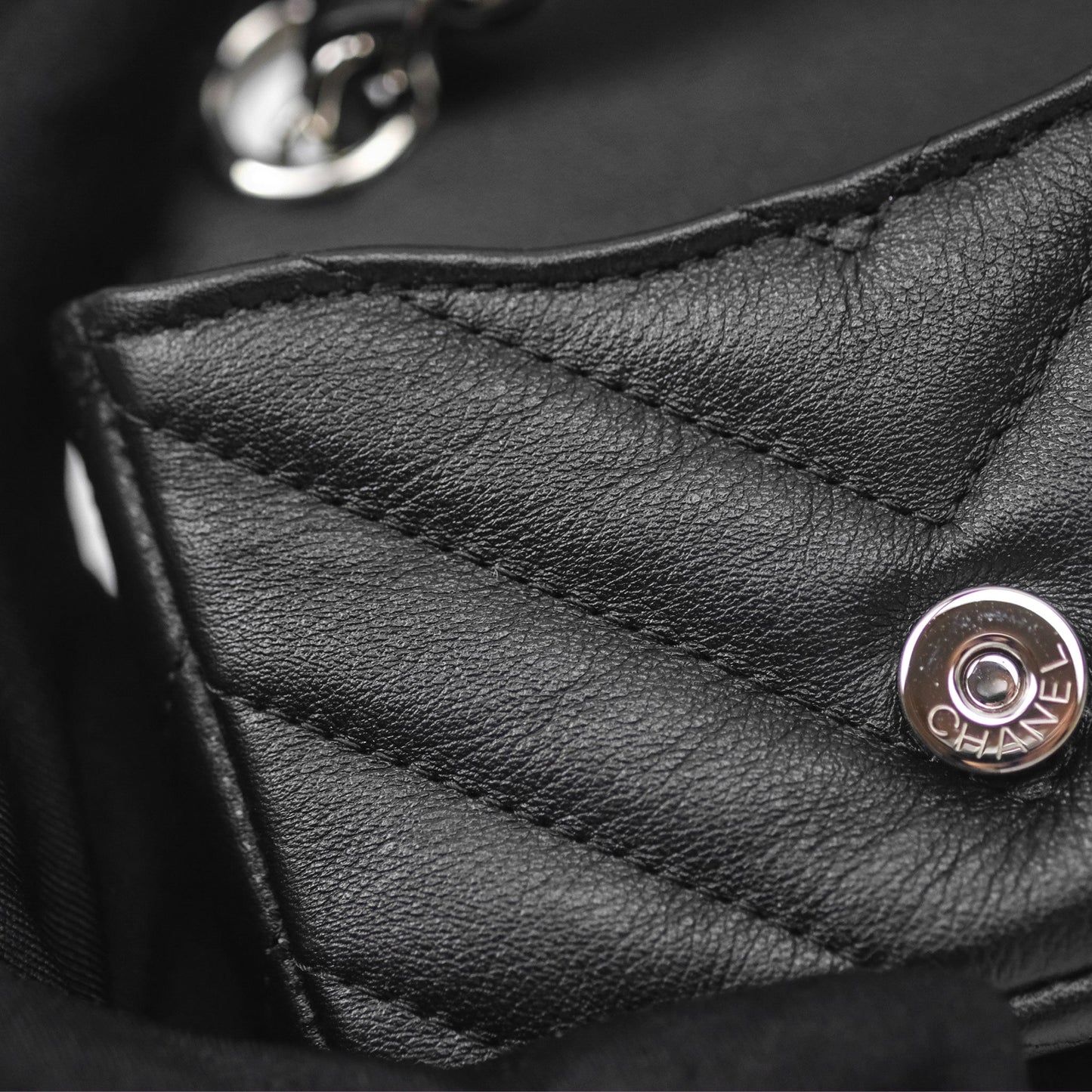 Chanel Mini Card Holder Chain Belt Bag Chevron Black Calfskin Silver Hardware