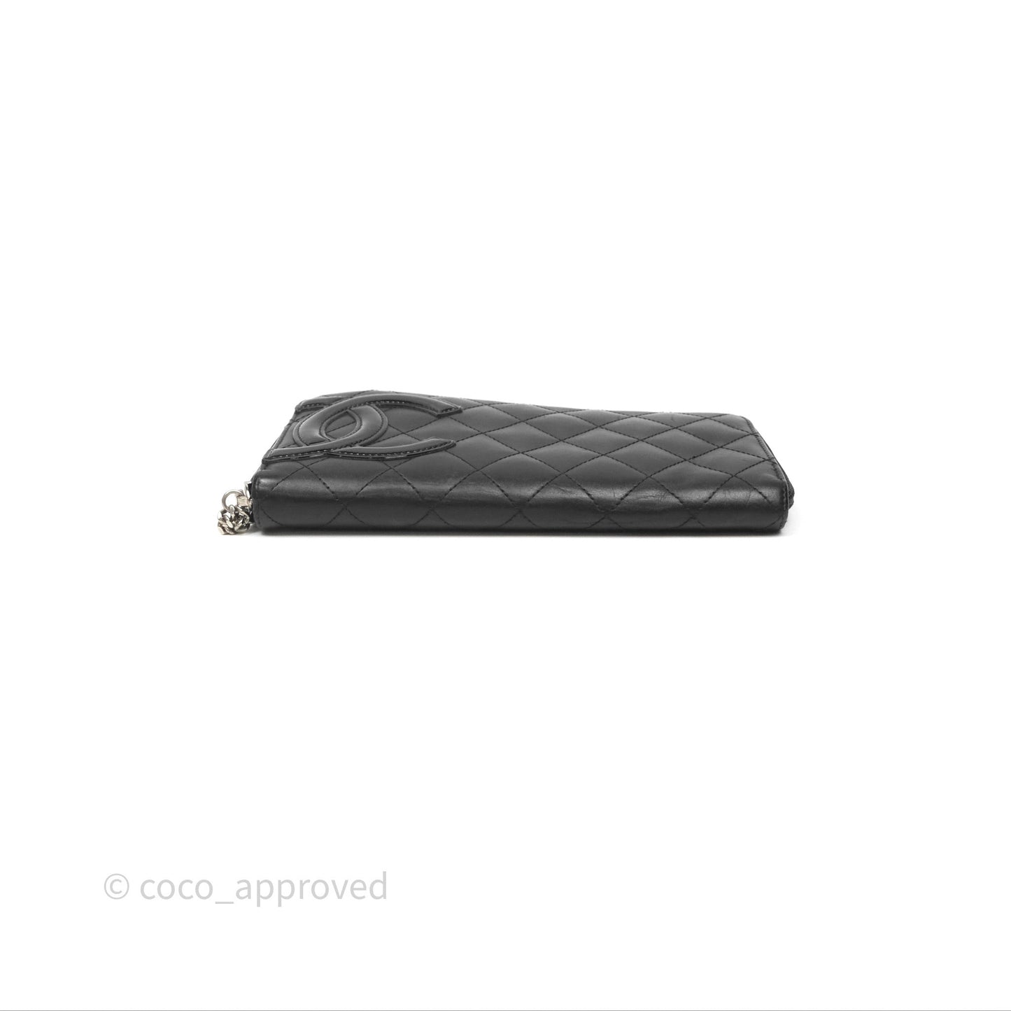 Chanel Quilted Cambon Yen Zip Long Wallet Black Calfskin Silver Hardware