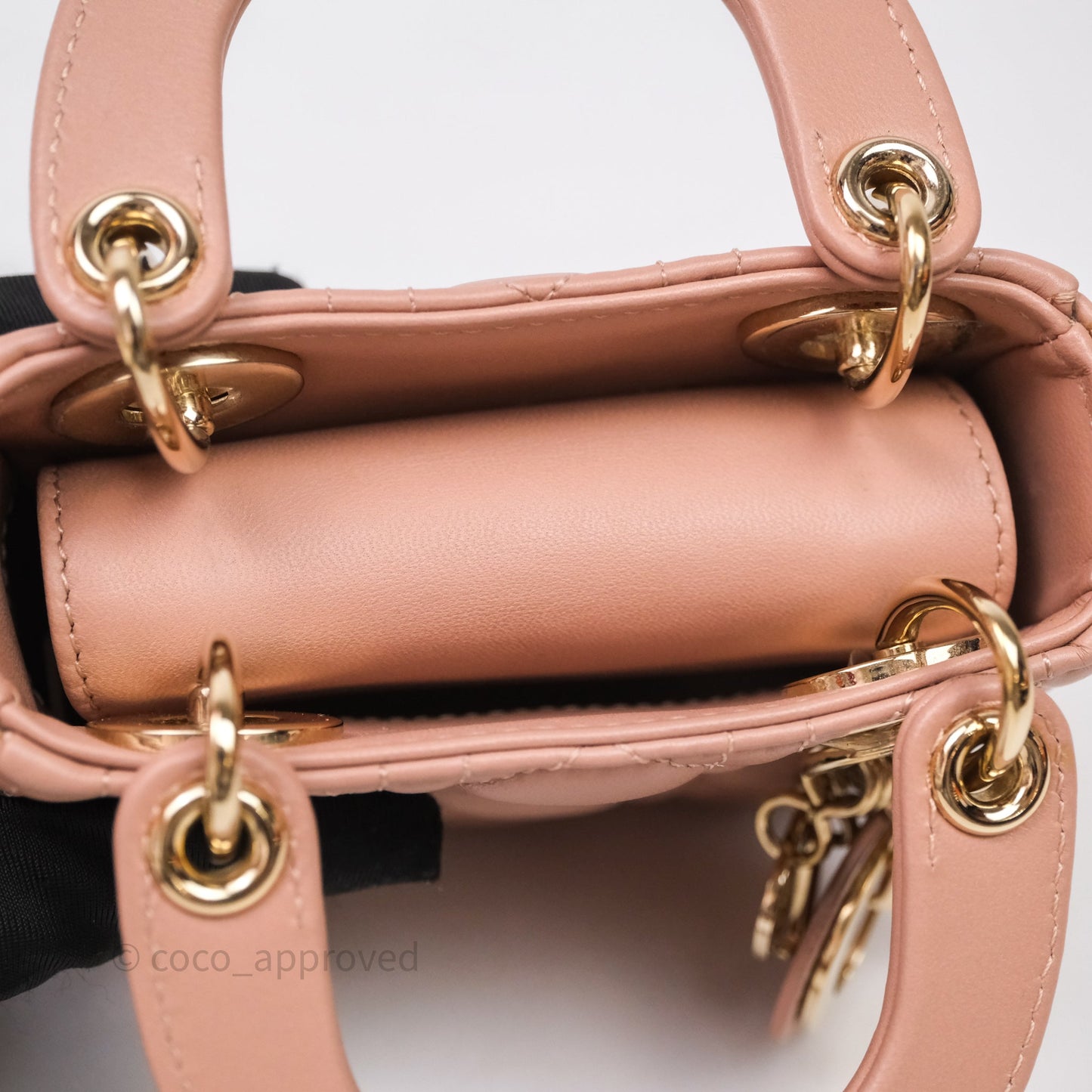 Christian Dior Micro Lady Dior Pink Beige Cannage Calfskin Gold Hardware