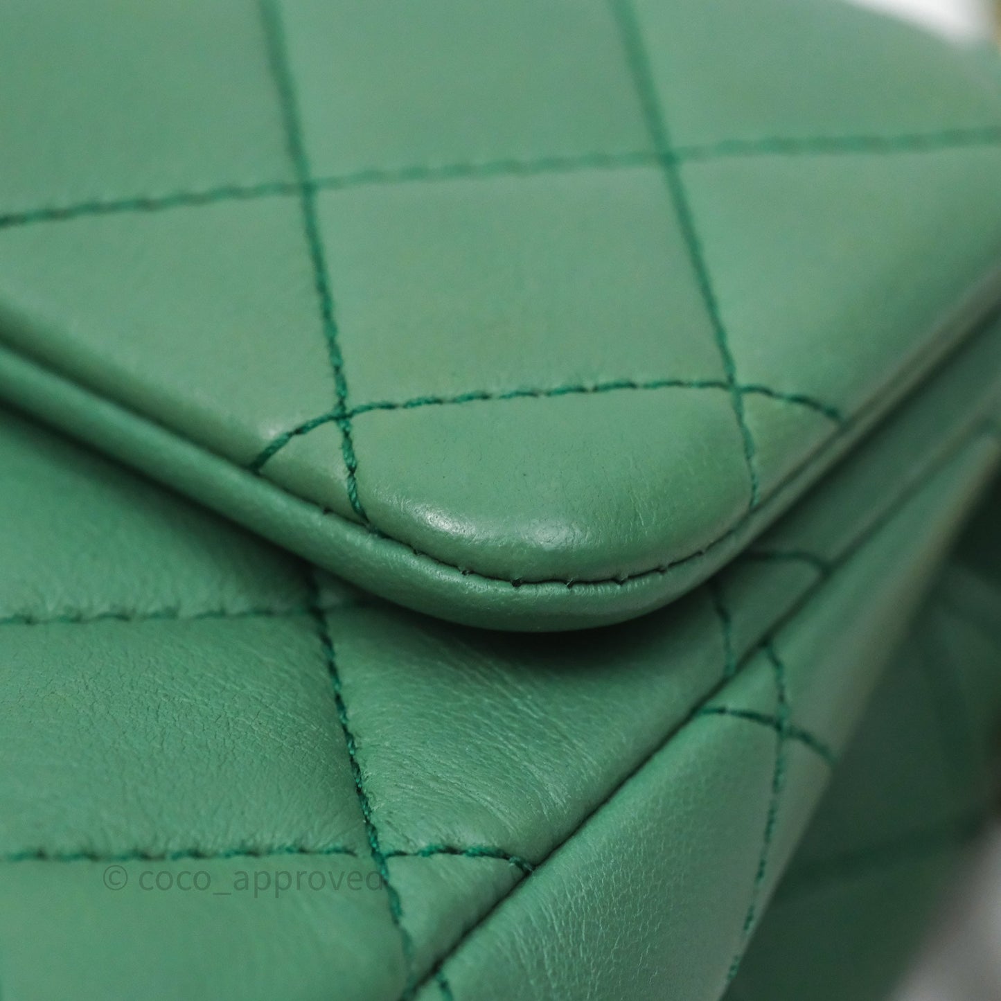Chanel Pearl Crush Mini Square Quilted Green Lambskin Aged Gold Hardware