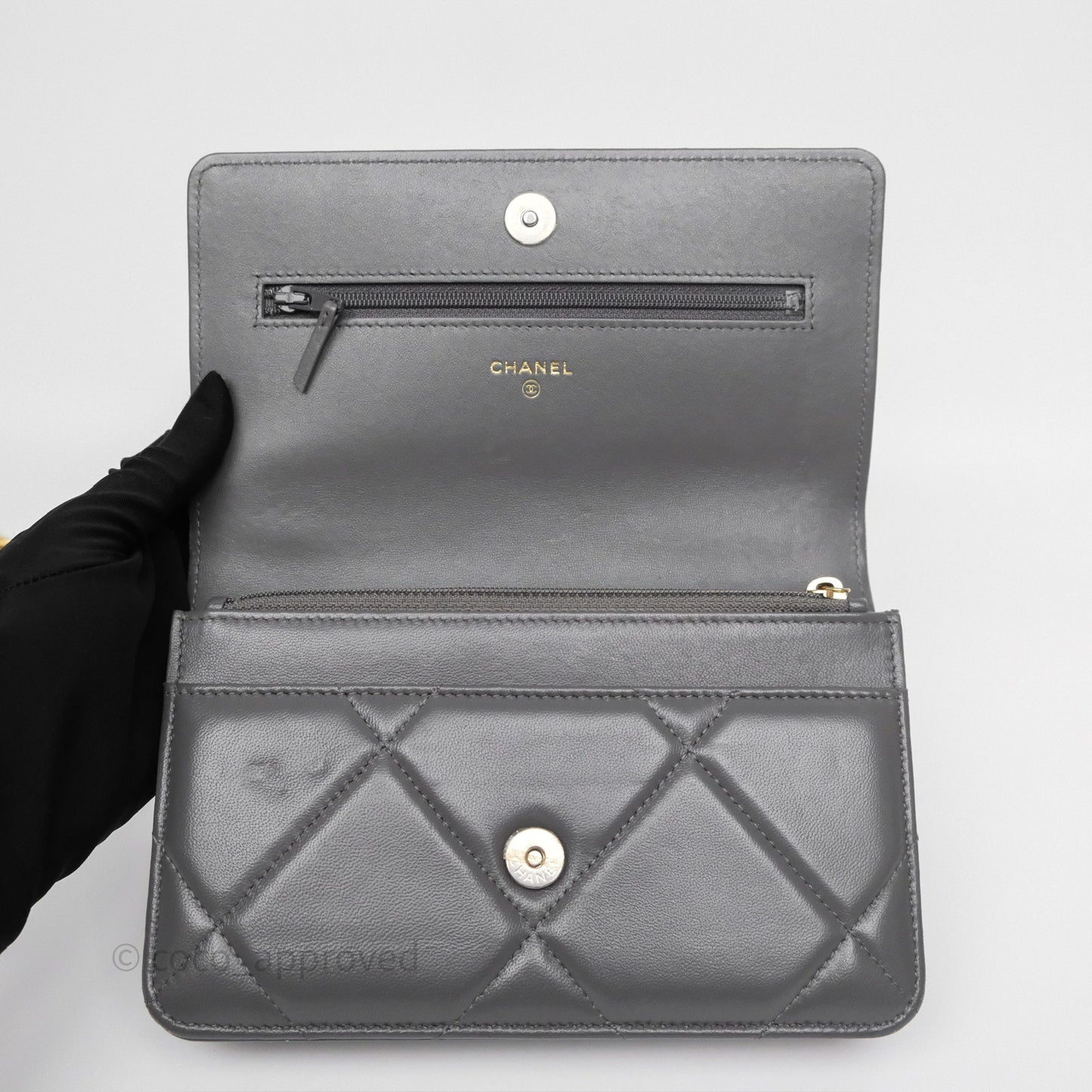 Chanel 19 Wallet on Chain WOC Grey Lambskin Mixed Hardware