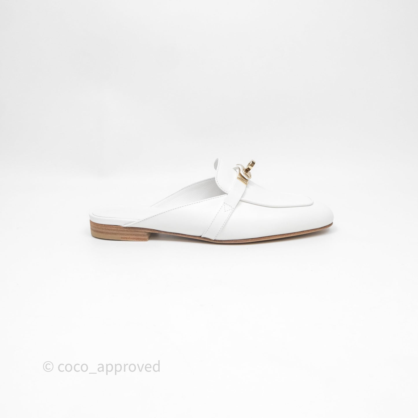 Hermès Oz Velvet Mules White Calfskin Gold Hardware Size 36.5