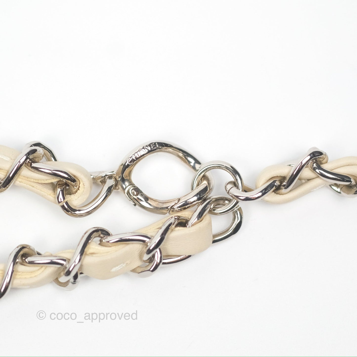 Chanel Mini Card Holder Chain Belt Bag Chevron Ivory Calfskin Silver Hardware