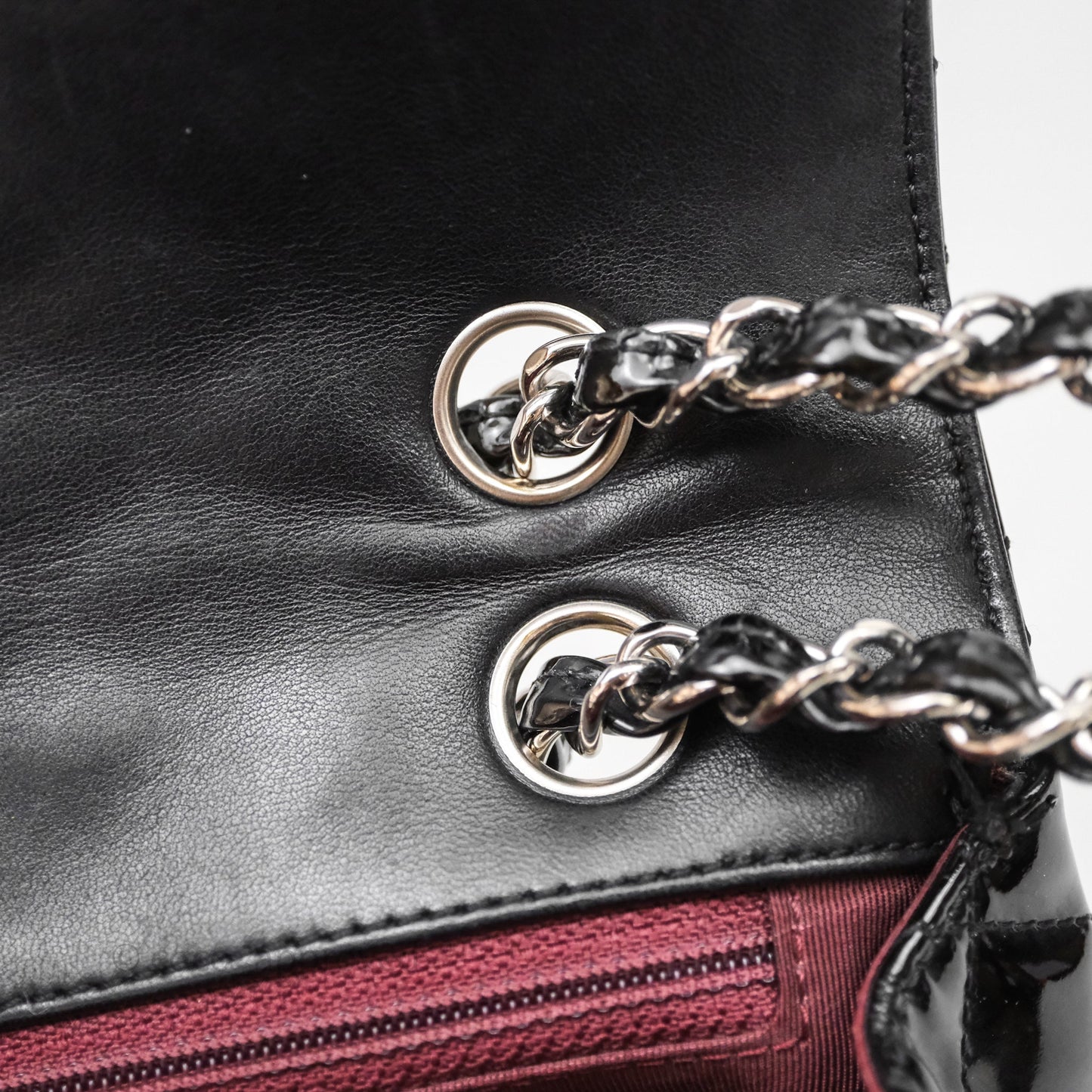 Chanel Quilted Medium Flap Black Patent Silver Hardware