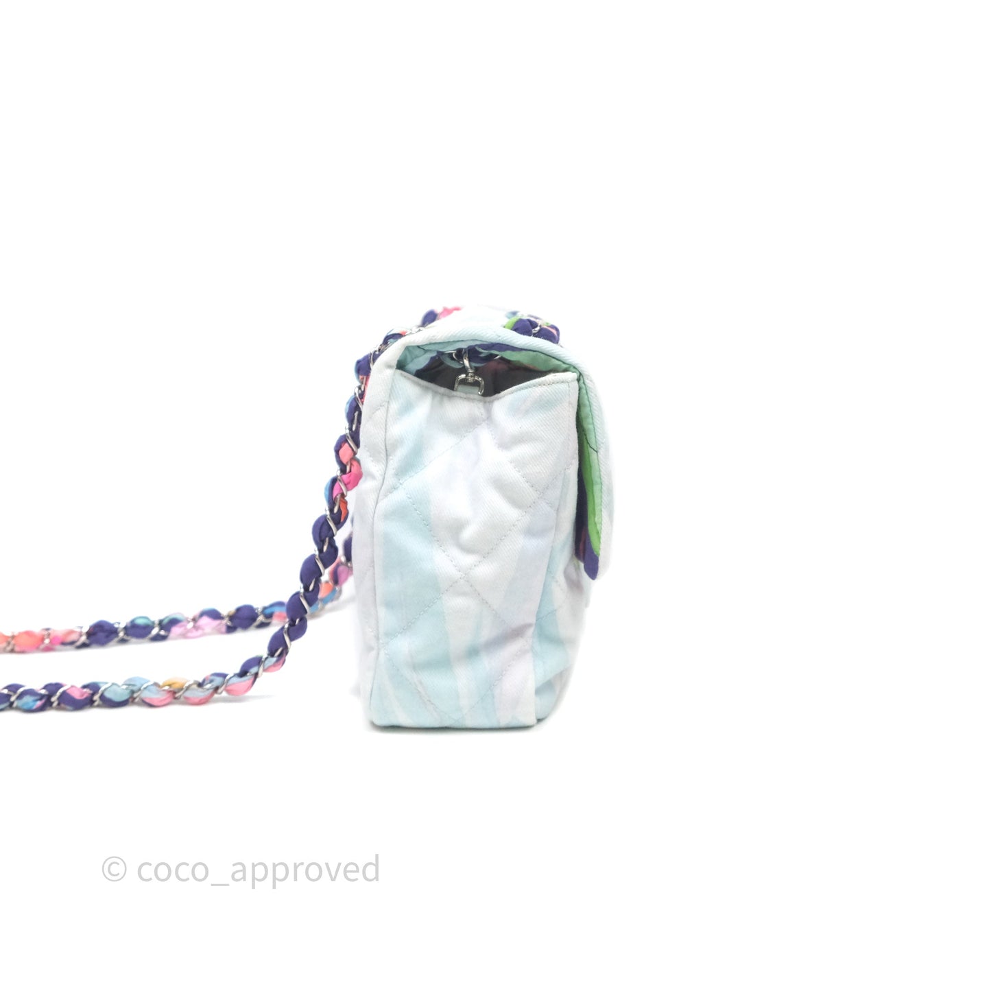 Chanel Single Flap Bag Blue Watercolour Denim Silver Hardware
