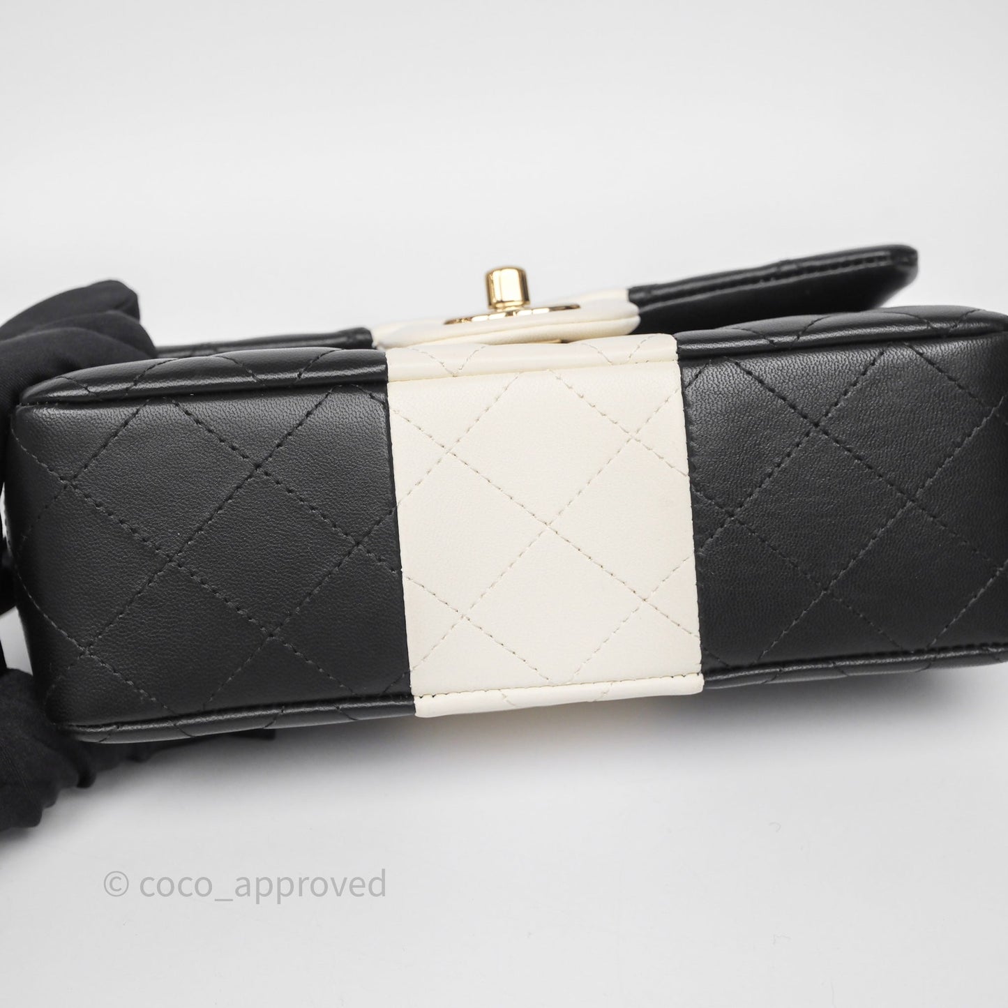 Chanel Mini Rectangular Flap Quilted Black White Lambskin Gold Hardware