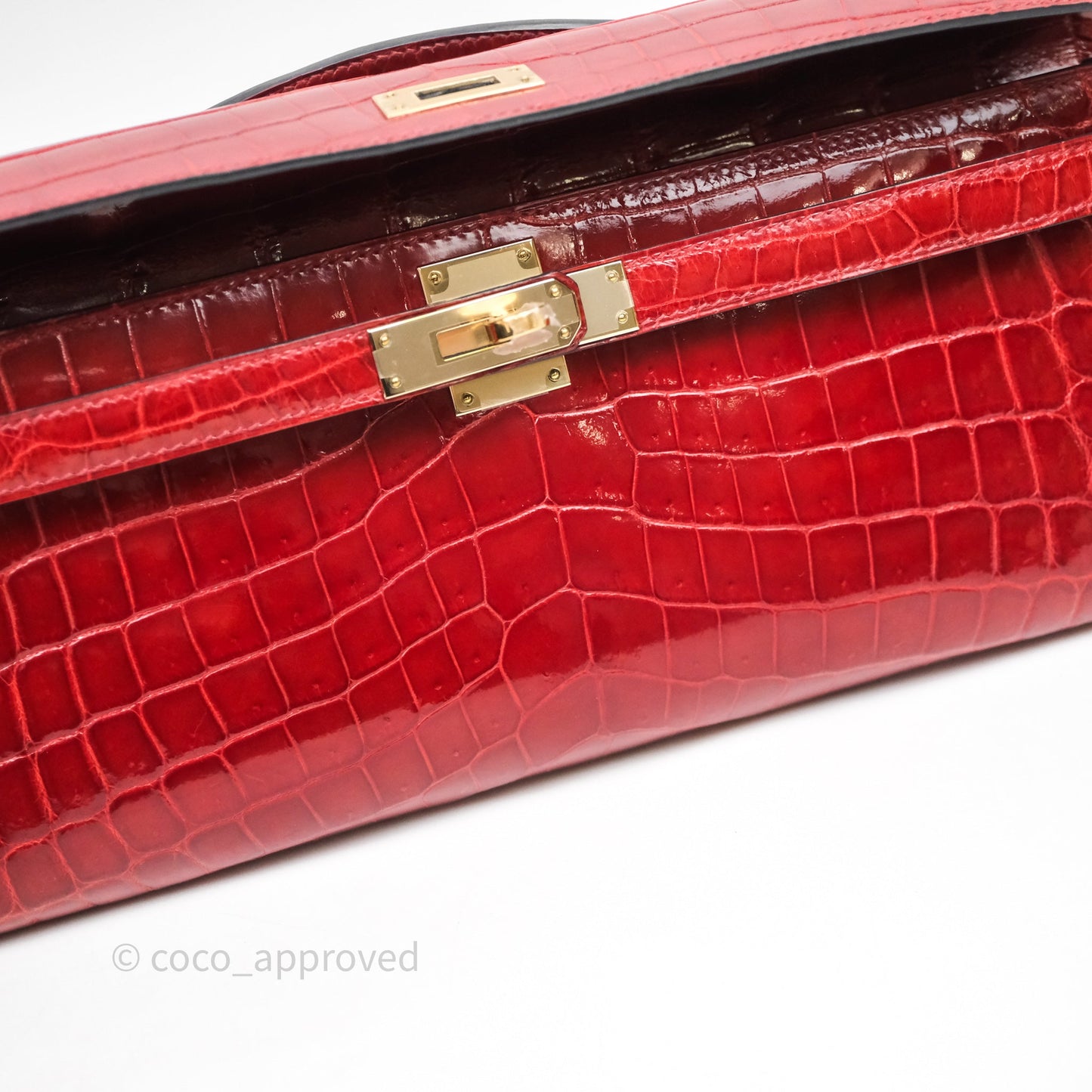 Hermes Kelly Cut Rouge H Shiny Niloticus Crocodile Gold Hardware