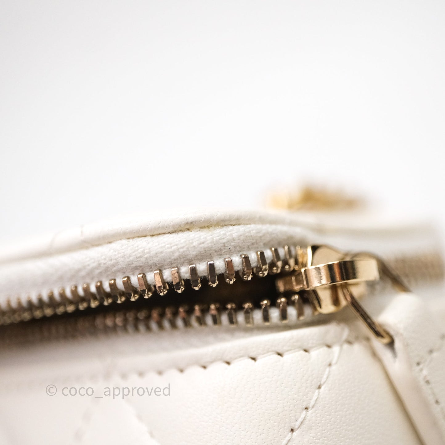 Chanel Quilted Pearl Crush Mini Vanity With Chain Ivory White Lambskin Aged Gold Hardware