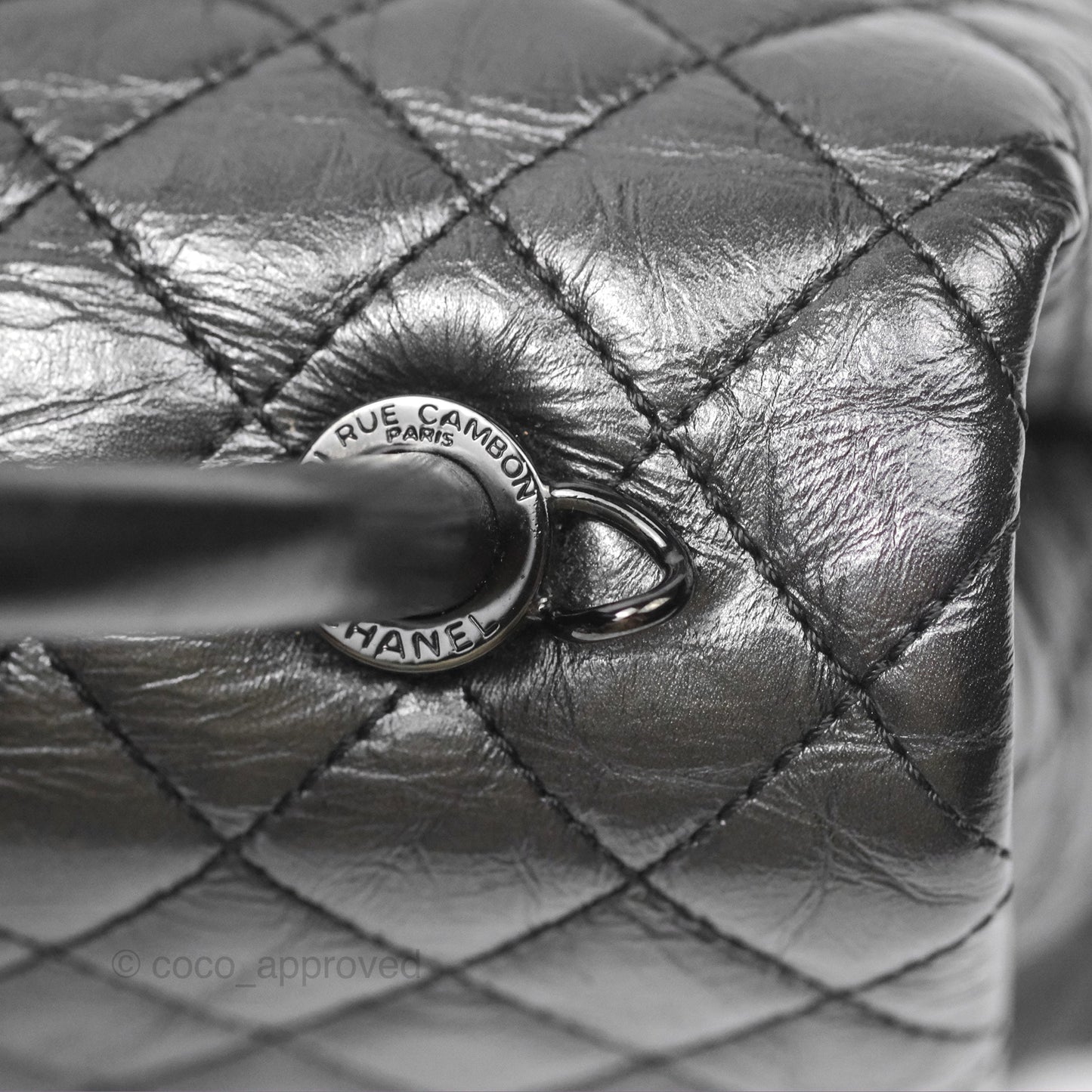 Chanel Medium Coco Handle Quilted Aged Calfskin Iridescent Dark Grey So Black Hardware