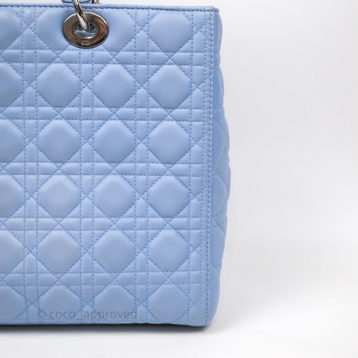 Christian Dior Large Lady Dior Cannage Blue Lambskin Silver Hardware