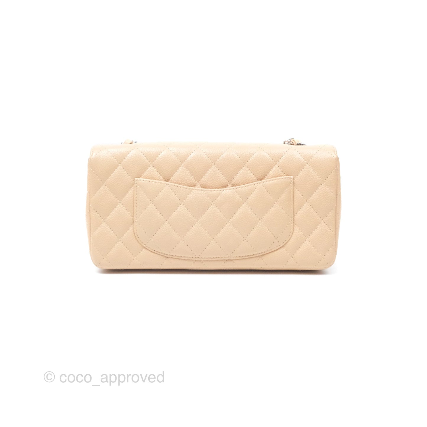Chanel Quilted East West Flap Beige Caviar Silver Hardware