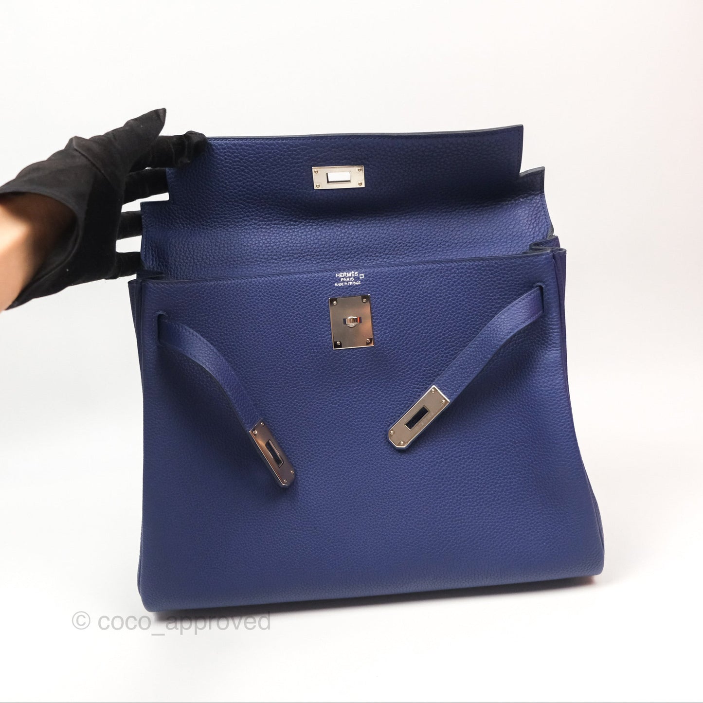 Hermès Kelly 32 Retourne Touch Bleu Encre Croc TM Palladium Hardware