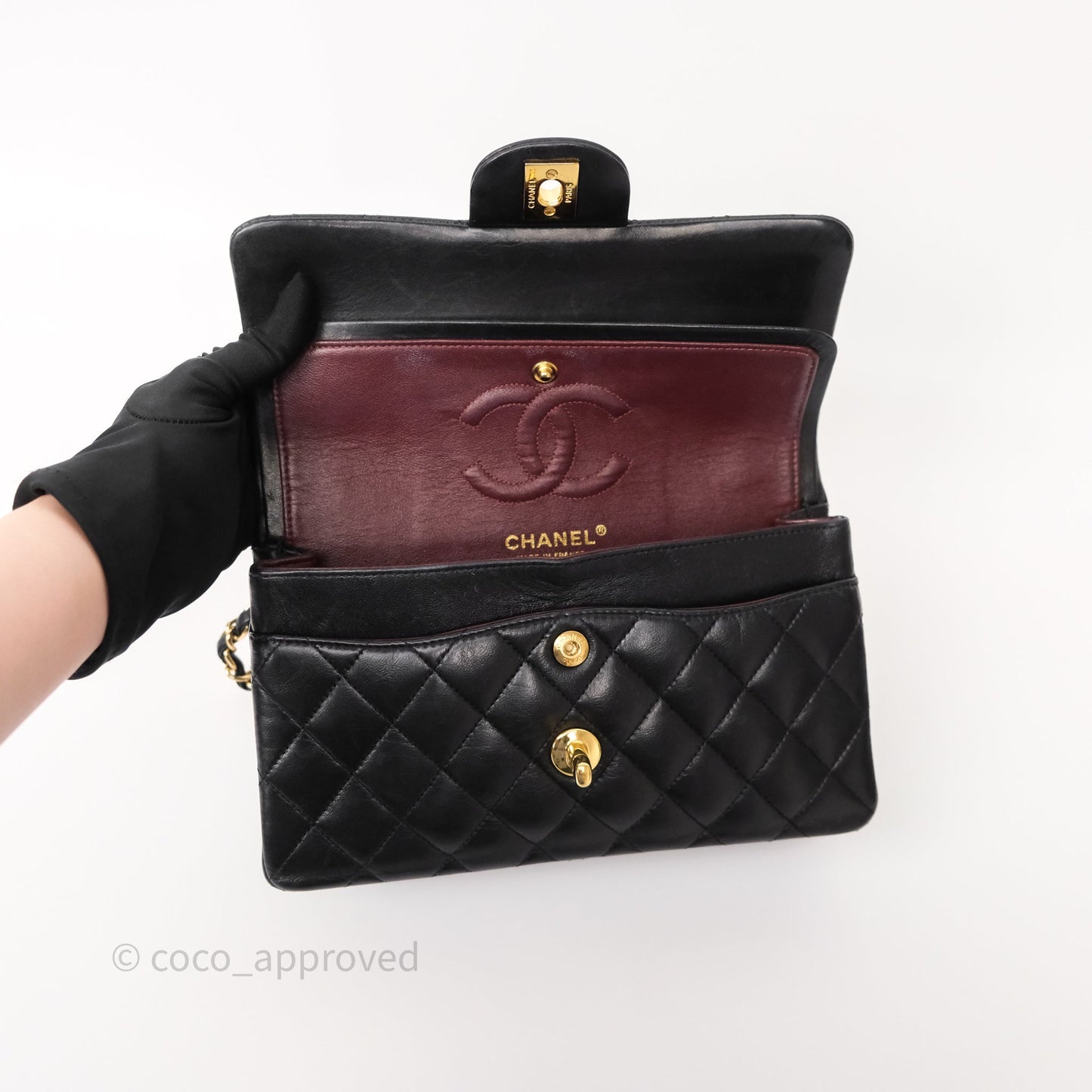 Chanel Small Classic Flap Quilted Black Lambskin Gold Hardware