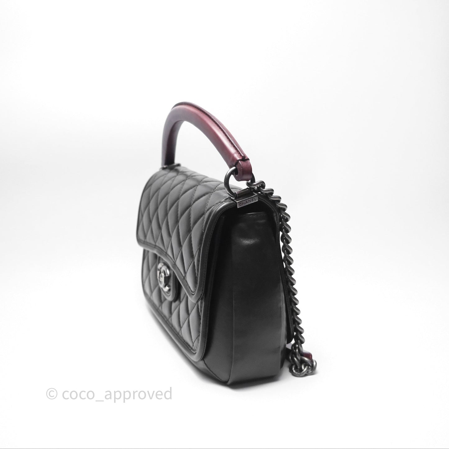 Chanel Quilted Large Prestige Top Handle Flap Calfskin Black Ruthenium Hardware