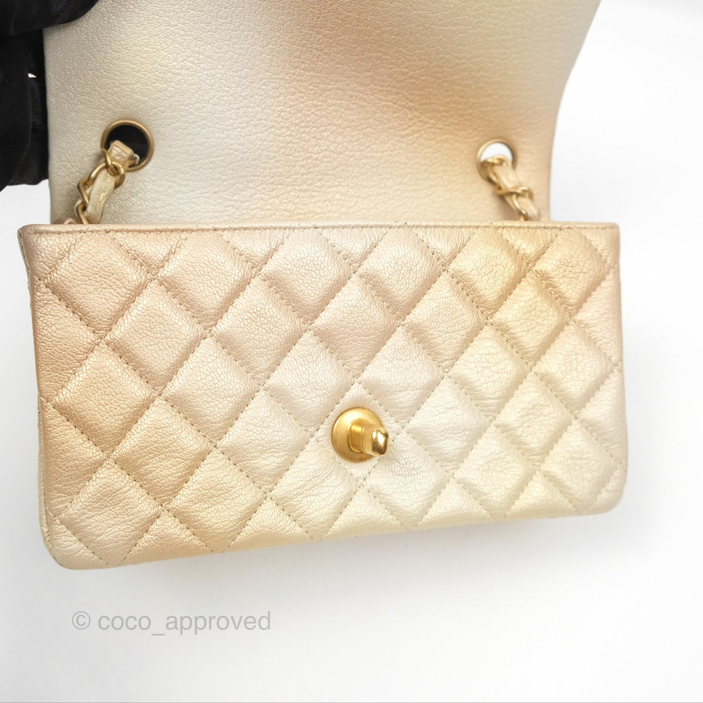 Chanel Mini Rectangular Flap Beige Ombre Iridescent Goatskin Aged Gold Hardware 22C