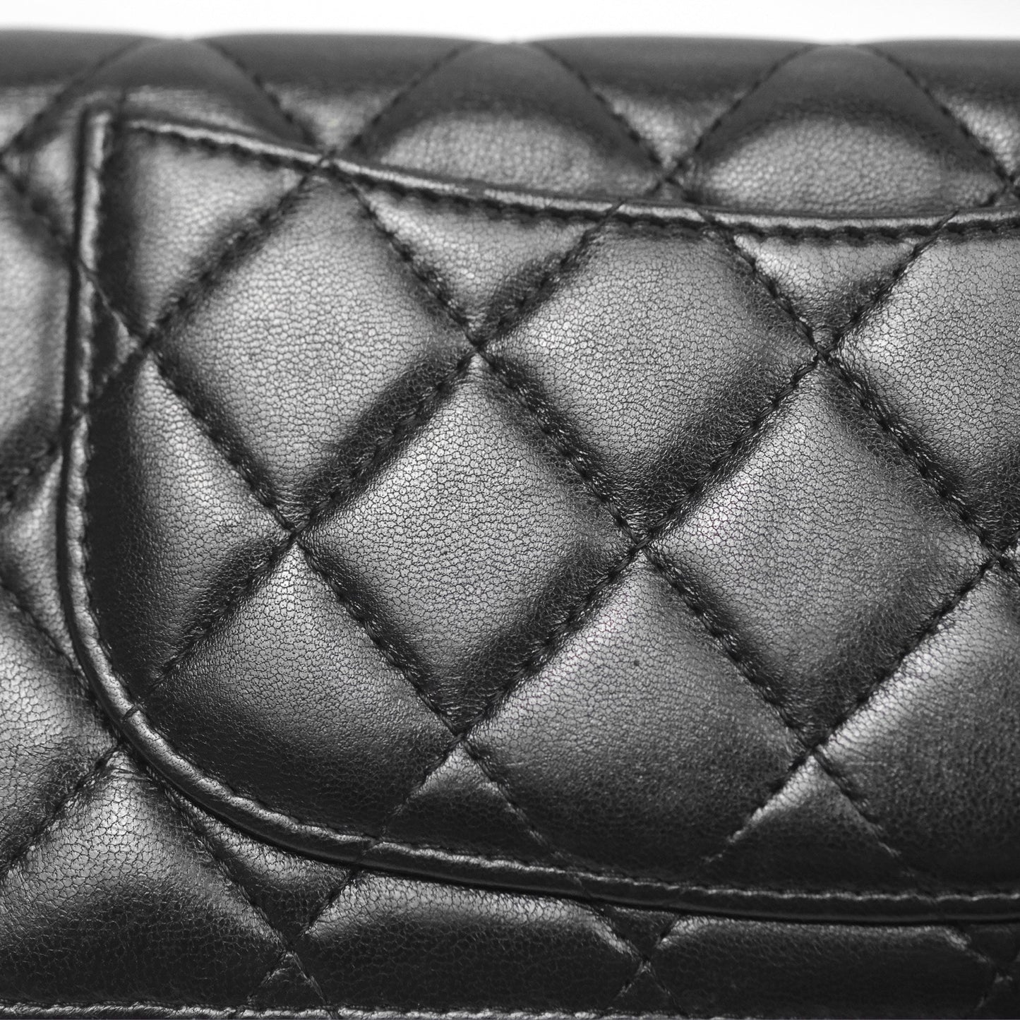 Chanel Classic Quilted Long Wallet Black Lambskin Silver Hardware