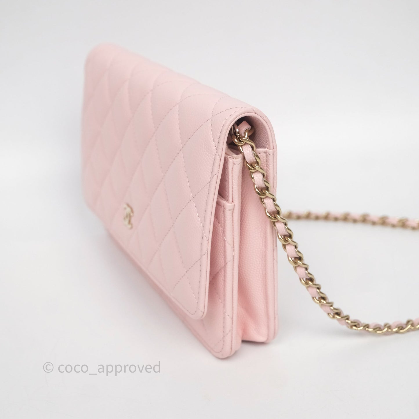 Chanel Classic Quilted Wallet on Chain WOC Light Pink Caviar Gold Hardware