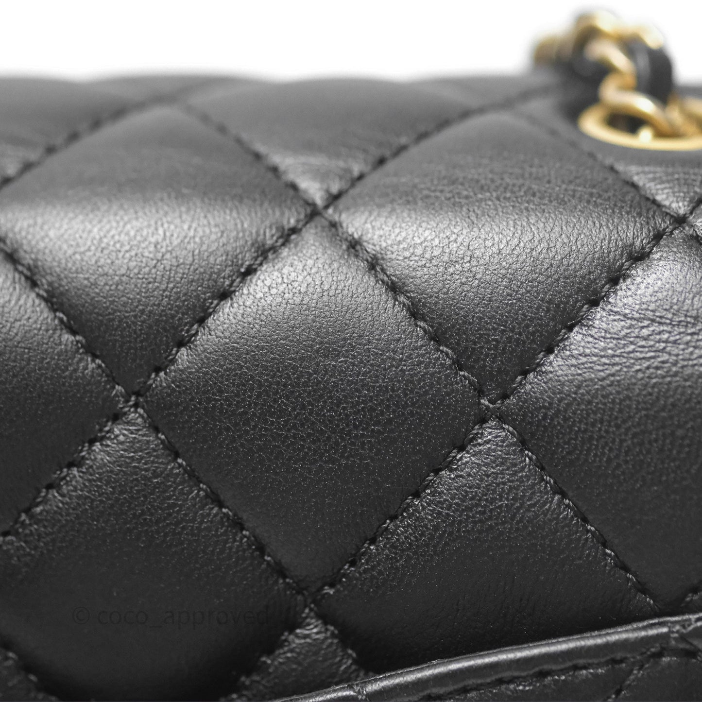 Chanel Pearl Crush Mini Square Quilted Black Lambskin Aged Gold Hardware