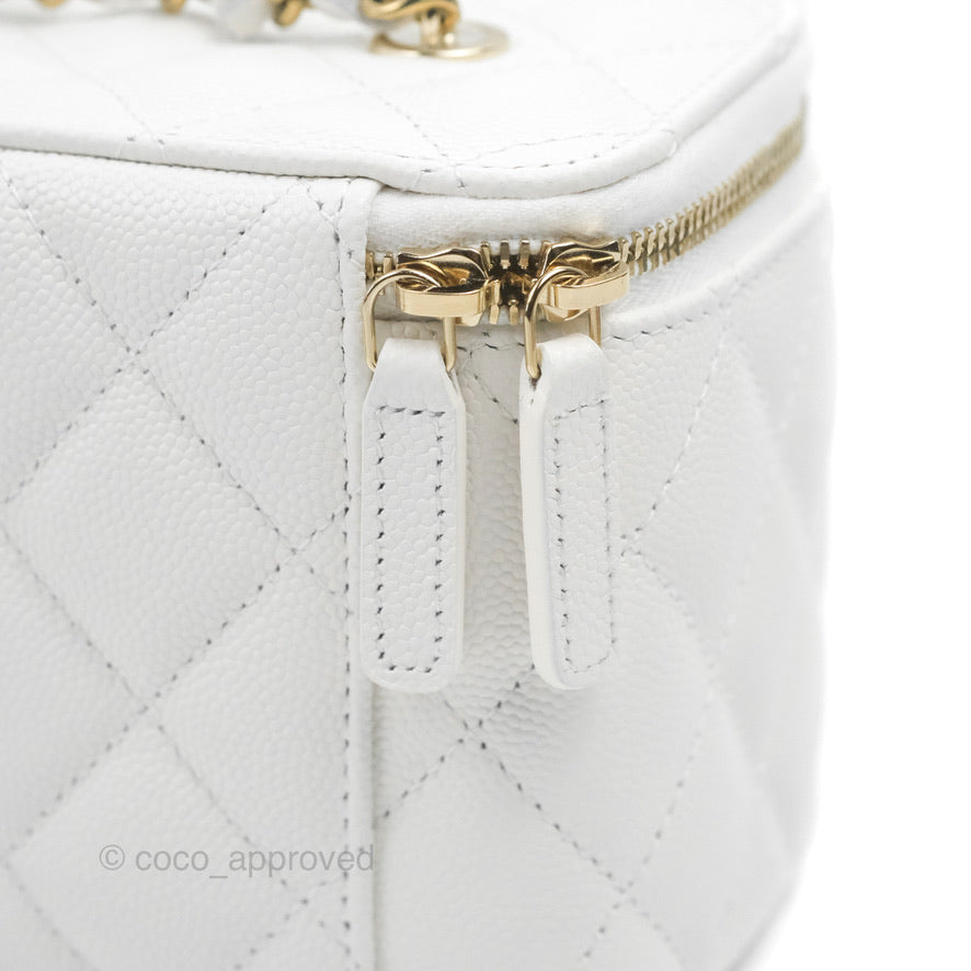 Chanel Classic Vanity with Chain White Caviar Gold Hardware