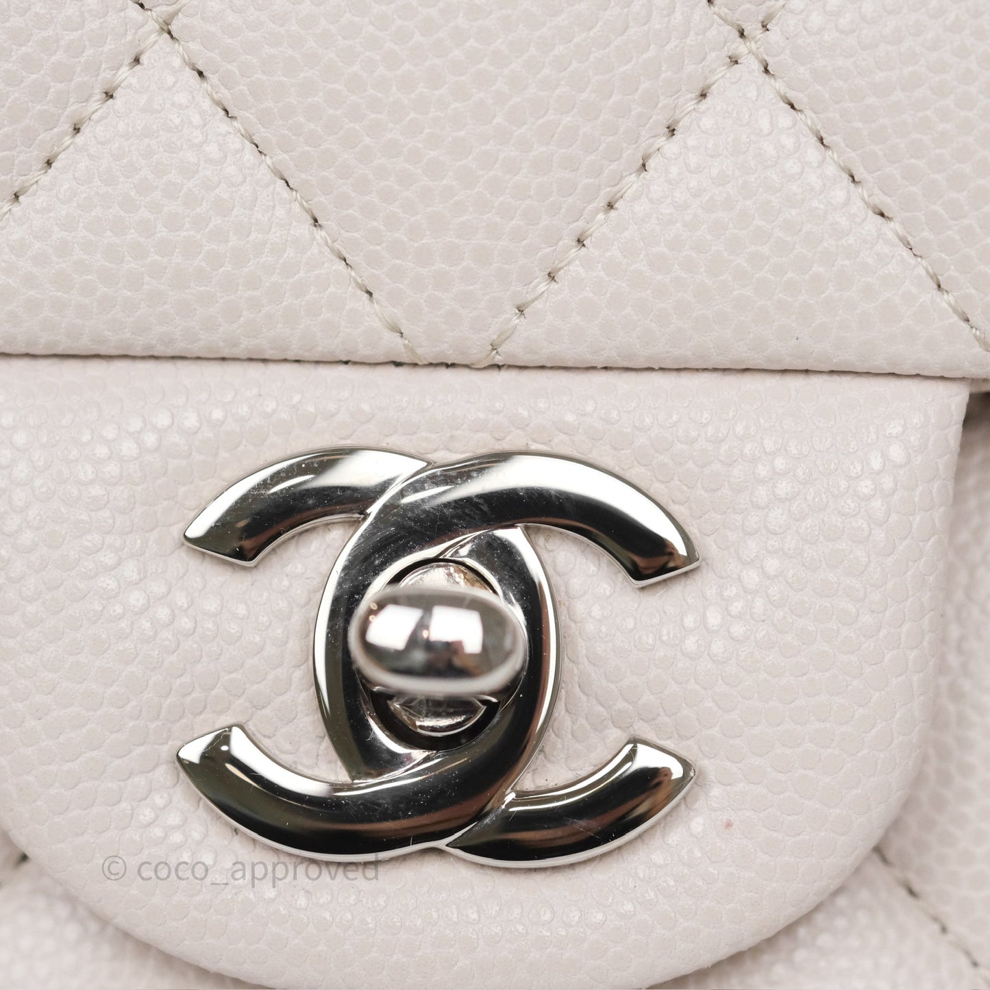 Chanel Classic M/L Medium Flap Quilted Stone Ivory Caviar Silver Hardware