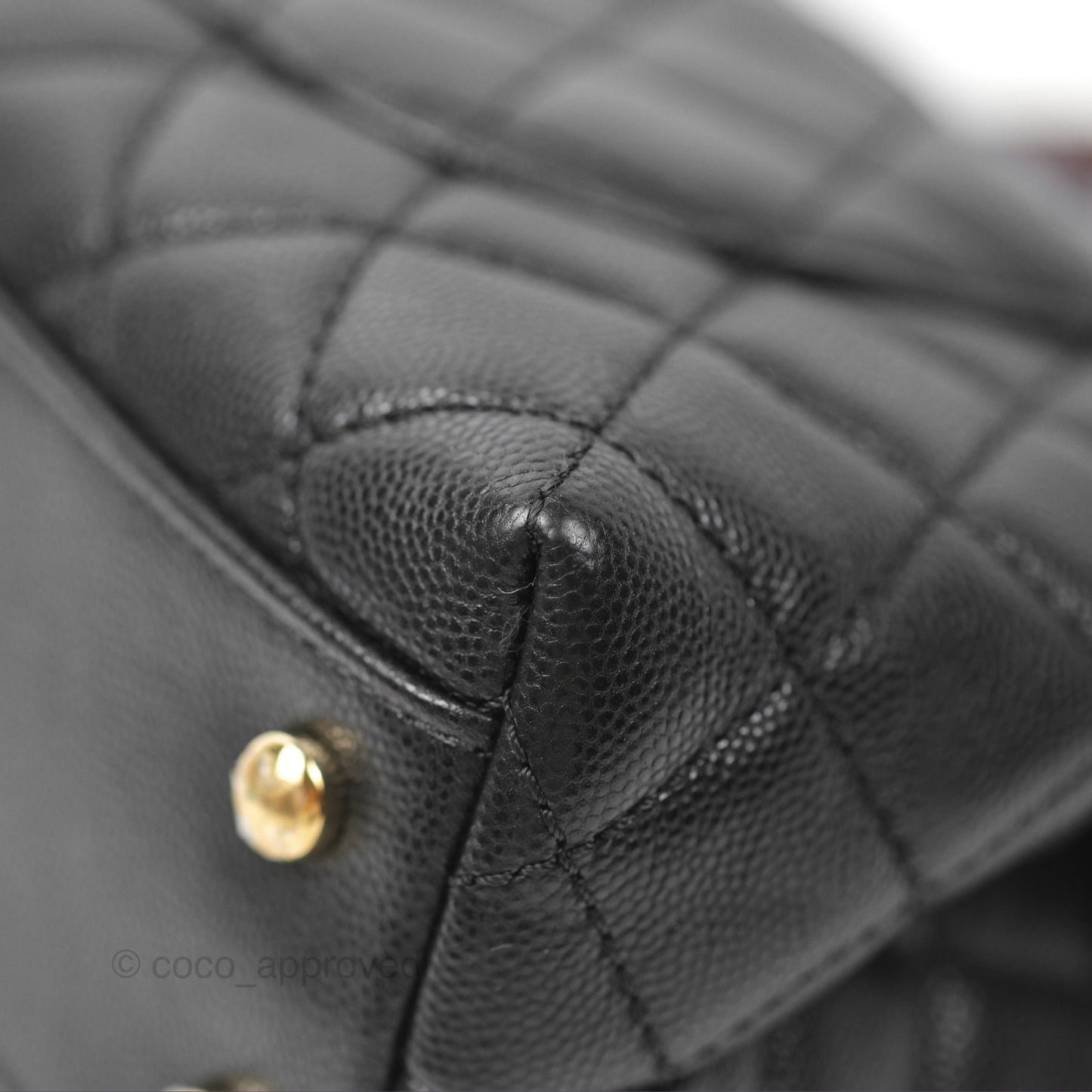 Chanel Small Coco Handle Black Caviar Gold Hardware Lizard Embossed Handle