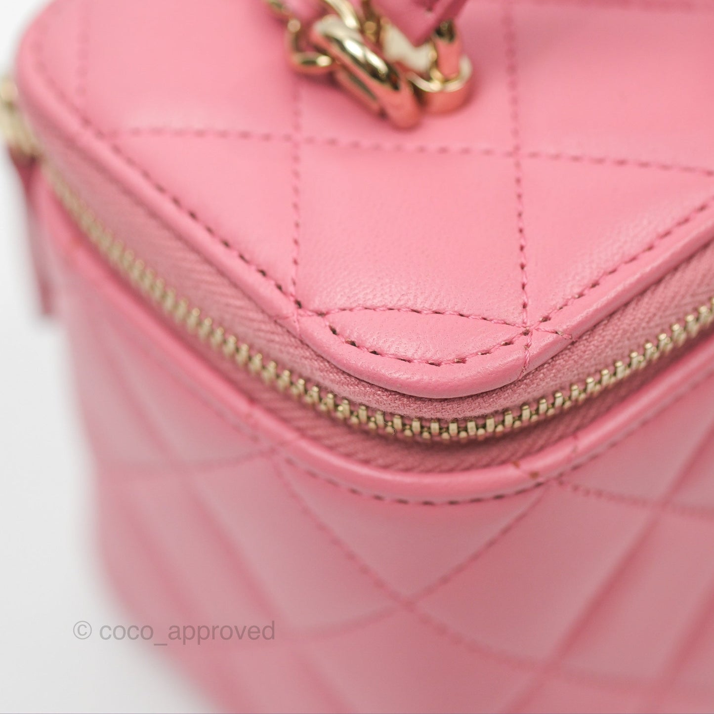 Chanel Vanity Rectangular Top Handle Pink Lambskin Gold Hardware