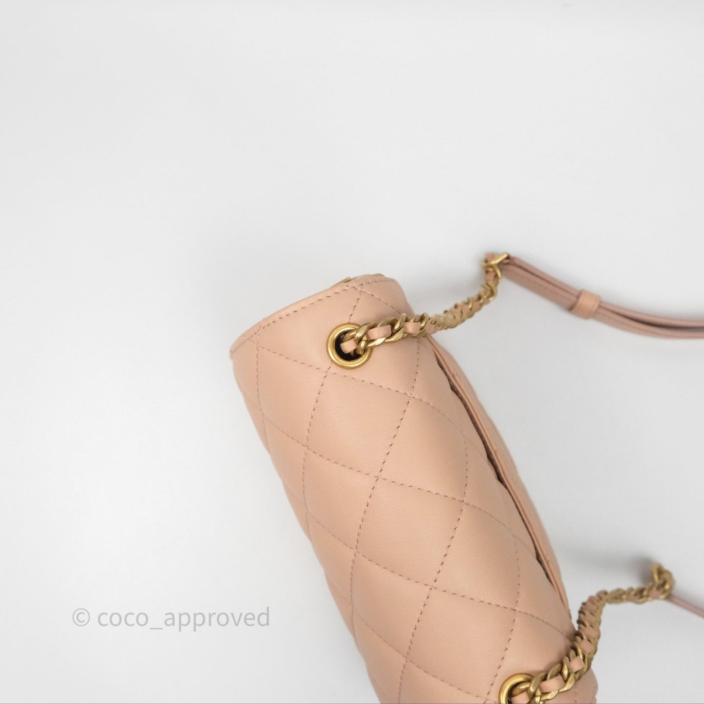 Chanel Messenger Bag Beige Pink Calfskin Aged Gold Hardware