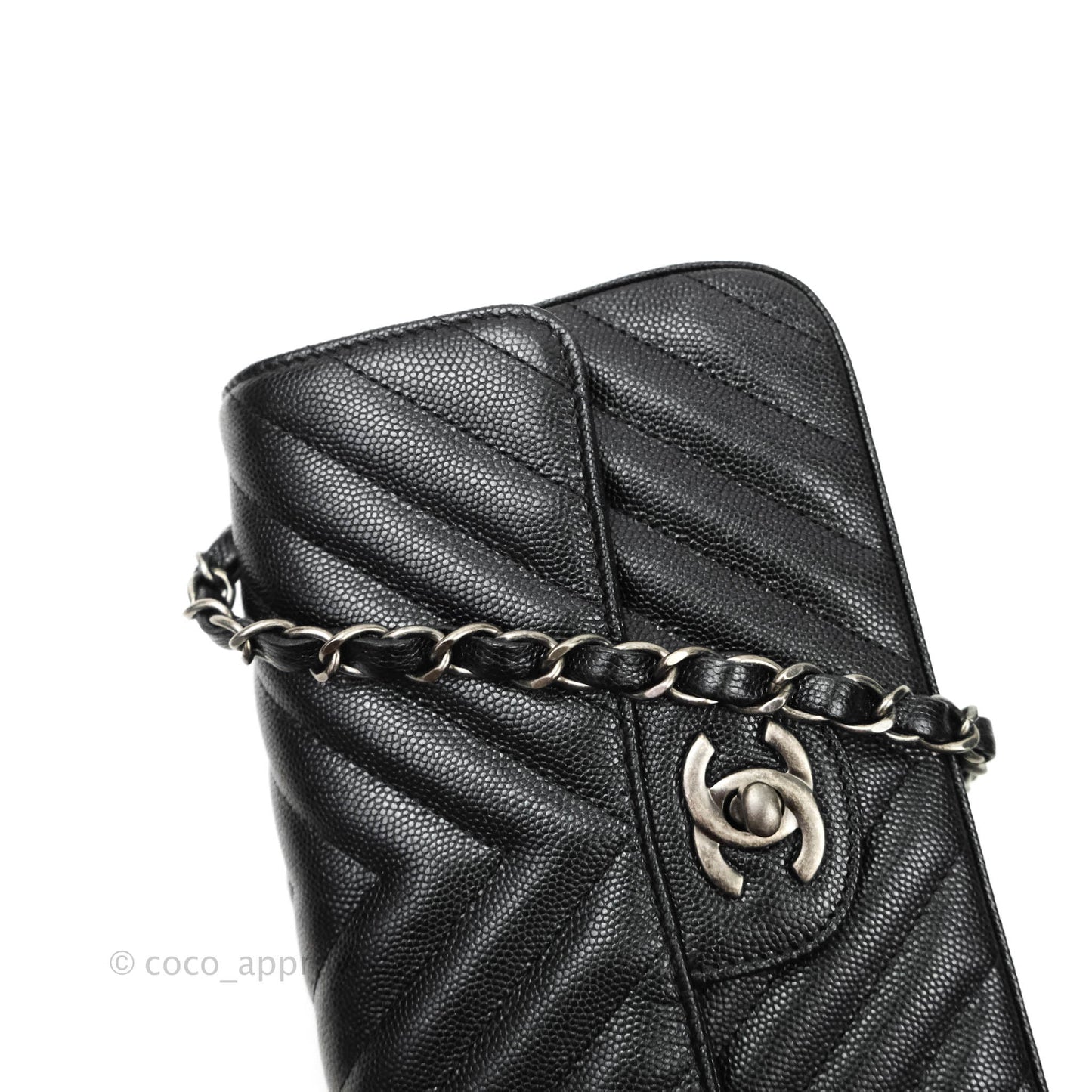 Chanel Chevron Mini Rectangular Flap Iridescent Black Caviar Ruthenium Hardware