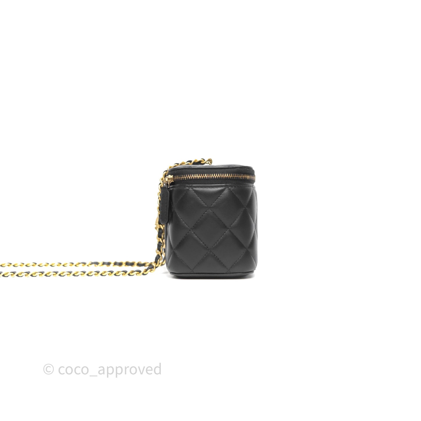 Chanel Vanity With Pearl Crush Chain Black Lambskin Aged Gold Hardware