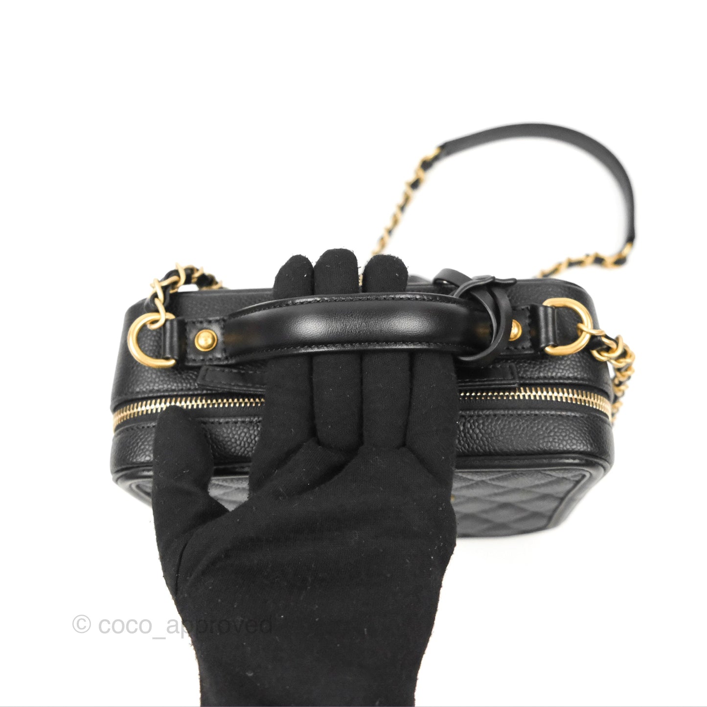 Chanel Quilted Medium CC Filigree Vanity Case Black Caviar Gold Hardware
