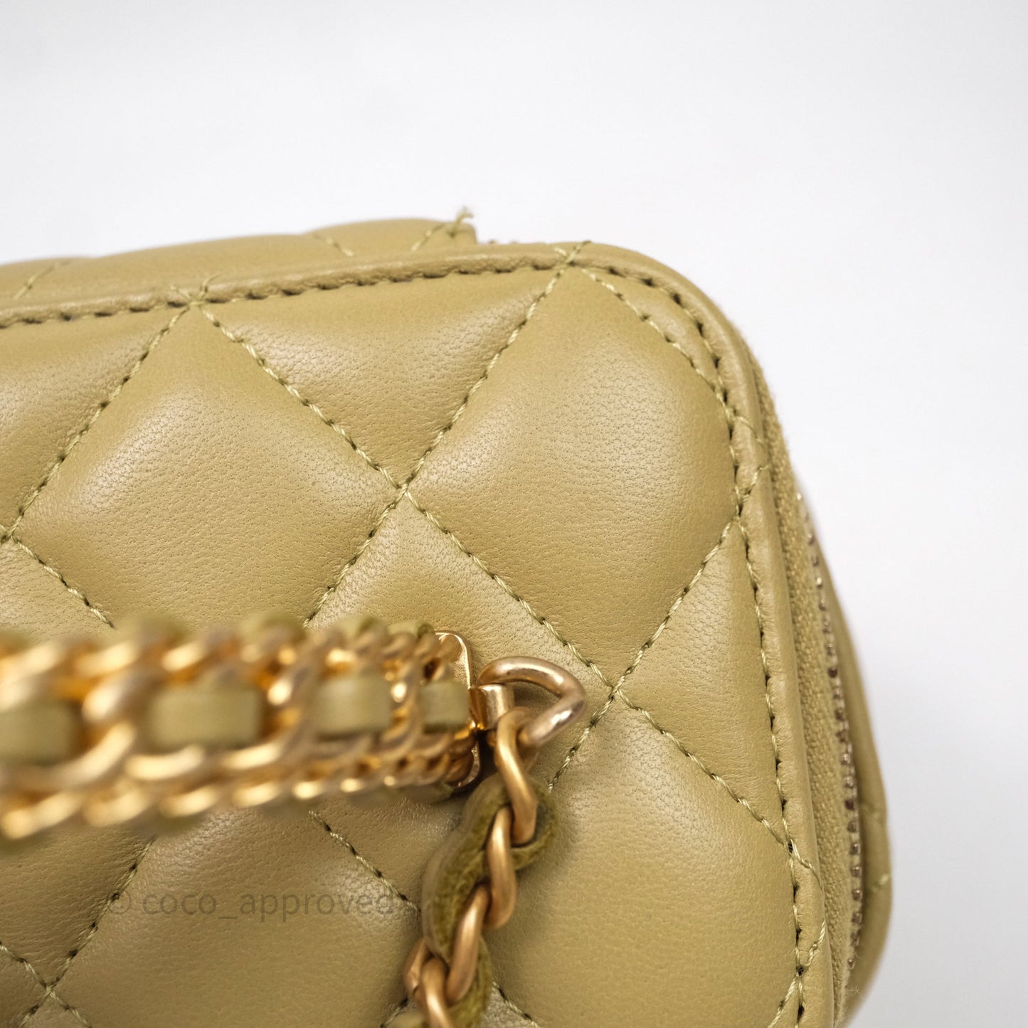 Chanel Top Handle Vanity with Chain Olive Green Lambskin Aged Gold Hardware