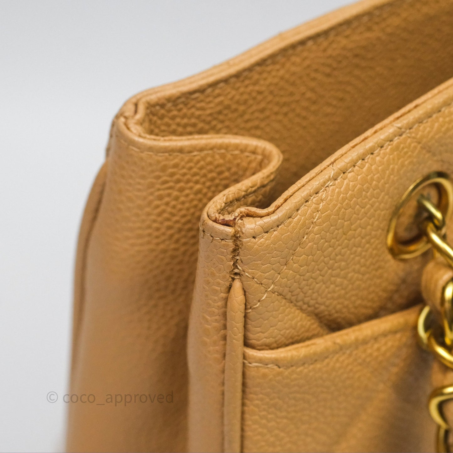 Chanel Vintage CC Quilted Tote Dark Beige Caviar 24K Gold Hardware
