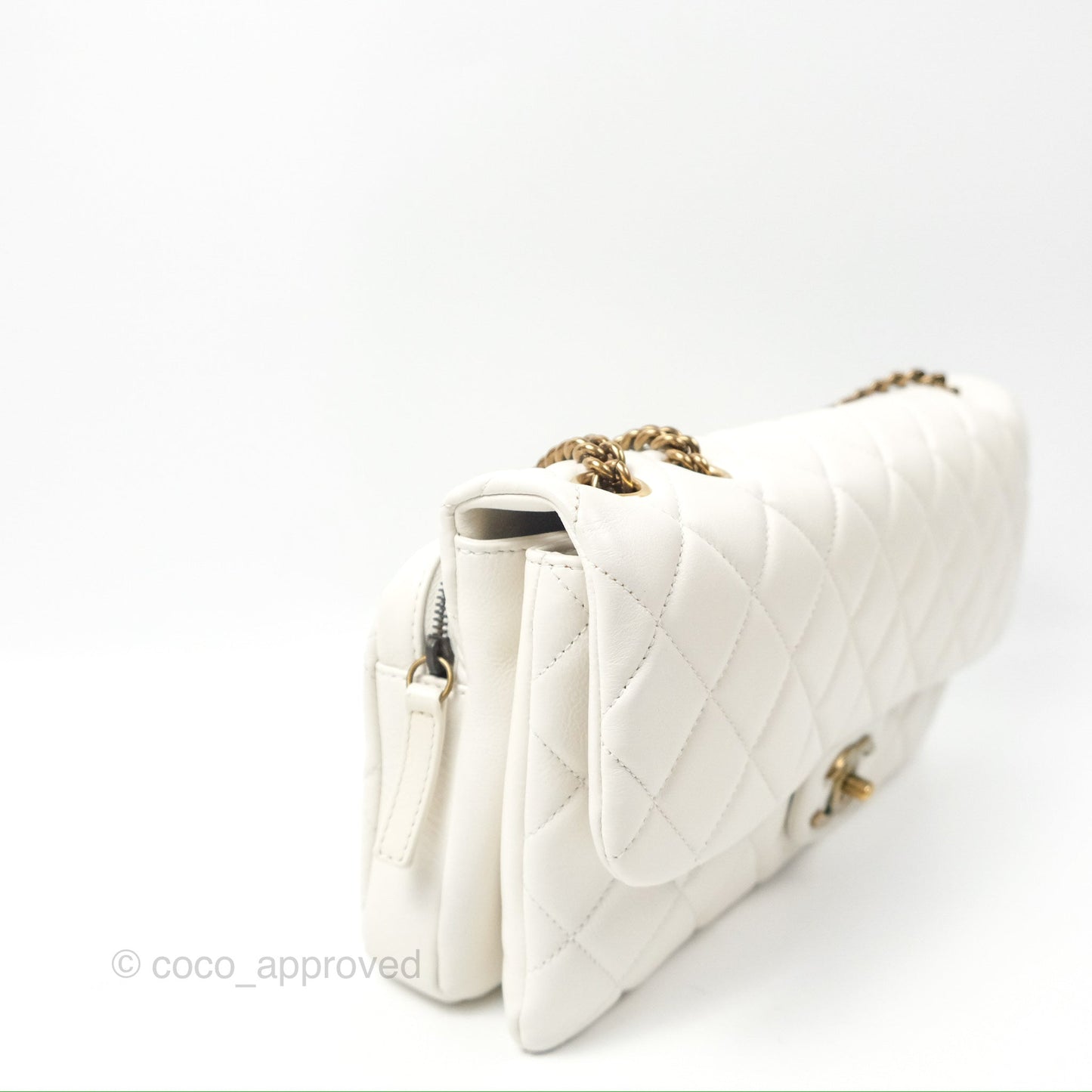 Chanel CC Crown Flap White Calfskin Antique Gold Hardware