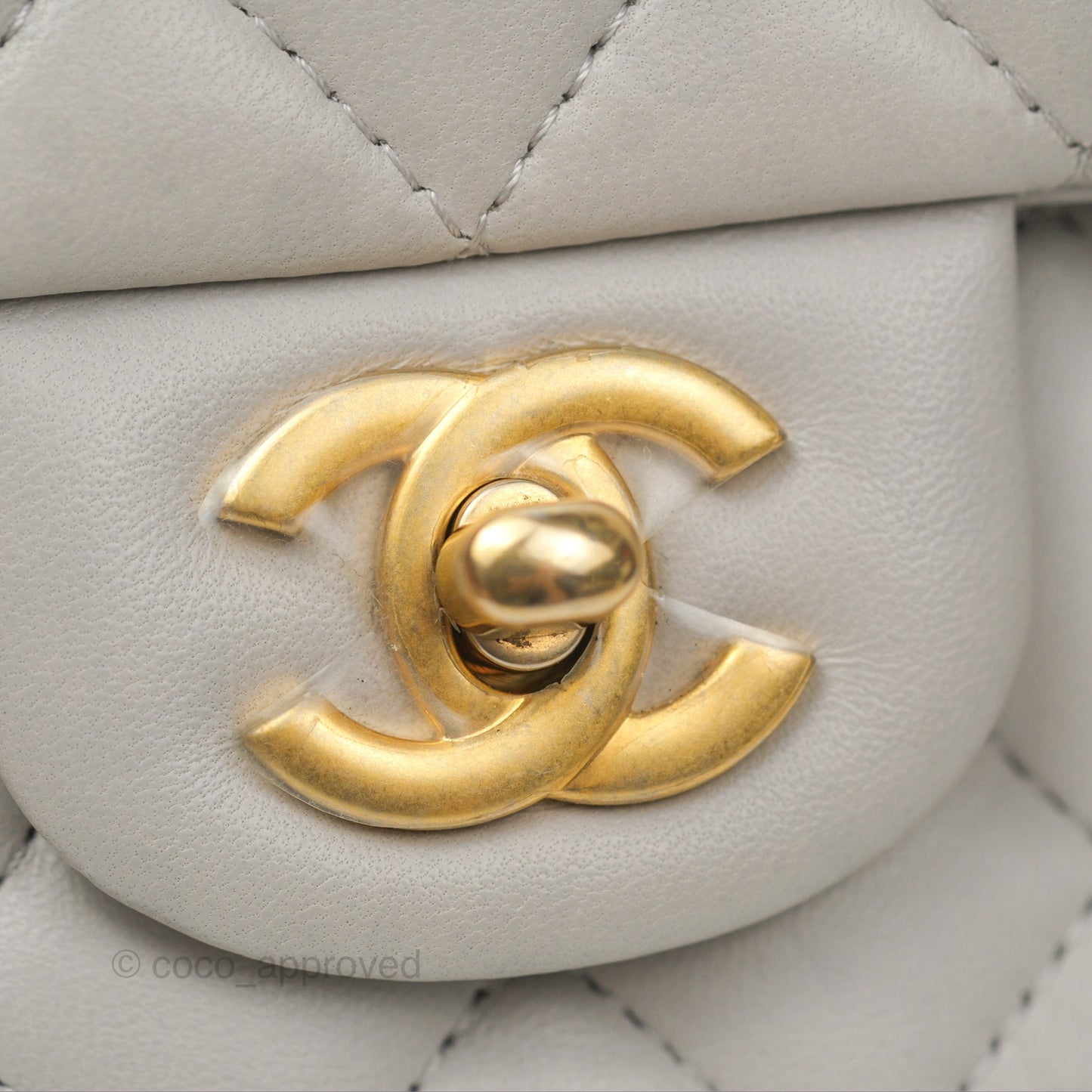 Chanel Top Handle Mini Rectangular Flap Bag Light Grey Lambskin Aged Gold Hardware