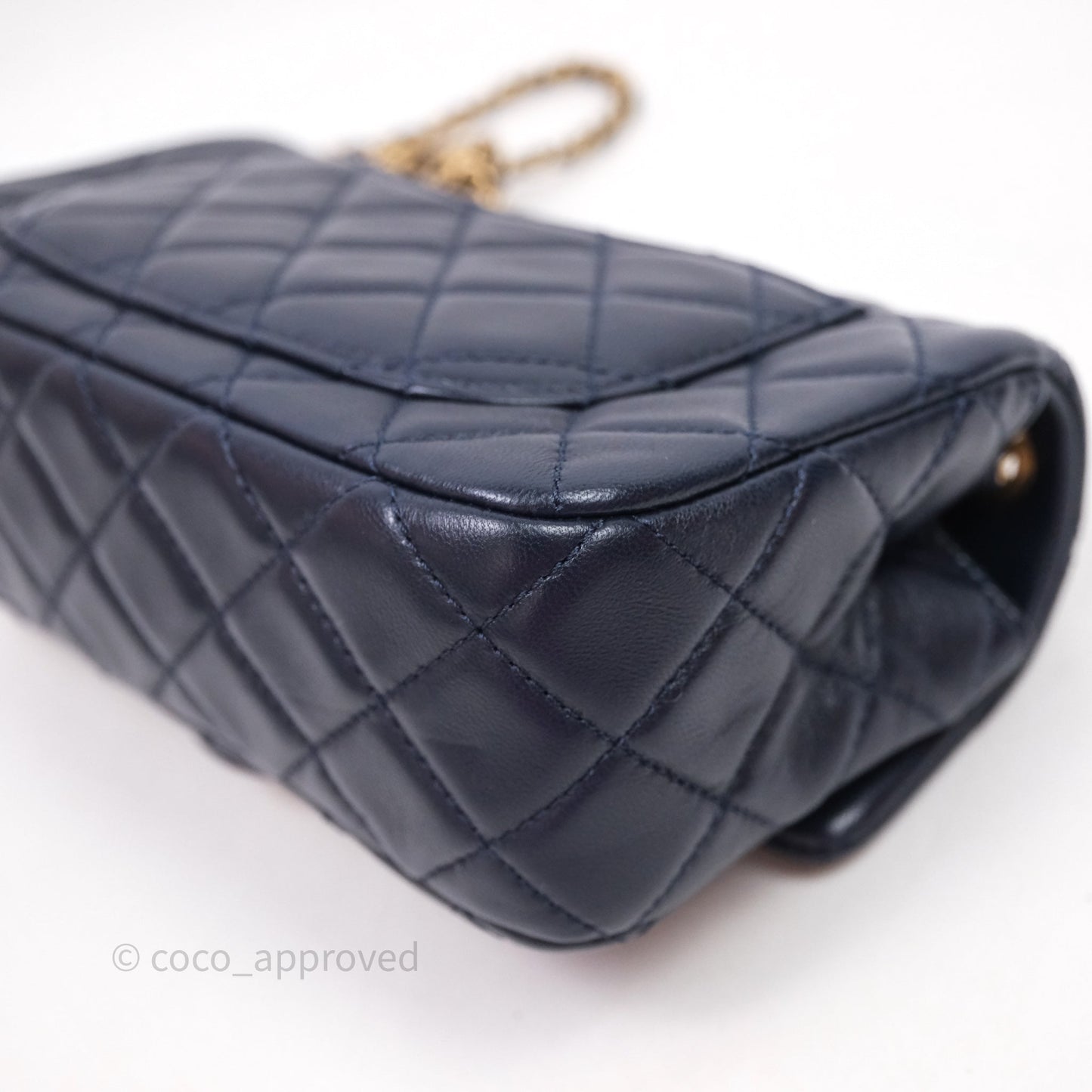 Chanel Mini Rectangular Pearl Crush Navy Lambskin Aged Gold Hardware