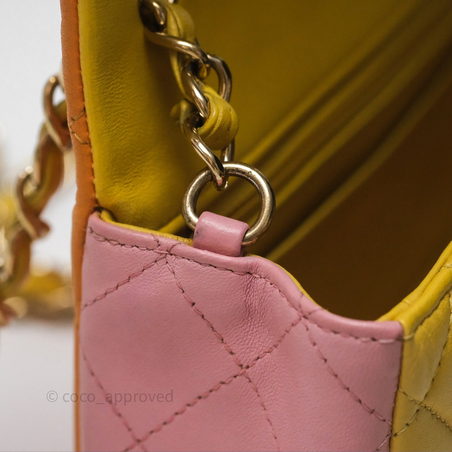 Chanel Quilted Mini Rectangular Flap Tri-Color Orange/Yellow/Pink Lambskin Gold Hardware